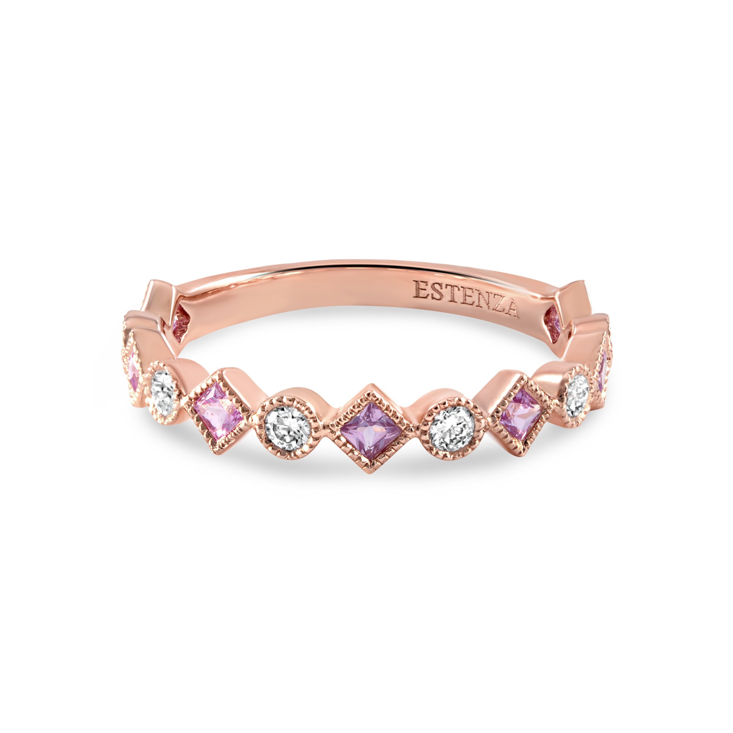 14K Pink Gold Princess Cut Diamond & Pink Sapphire Band 0.25carat