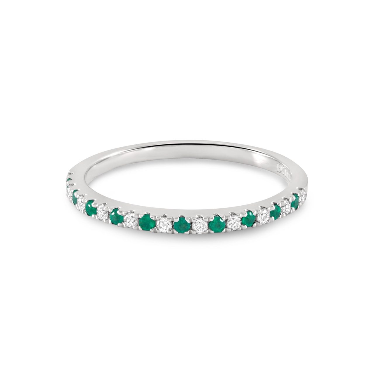 14K Gold Stackable Diamond & Emerald Band 0.15carat