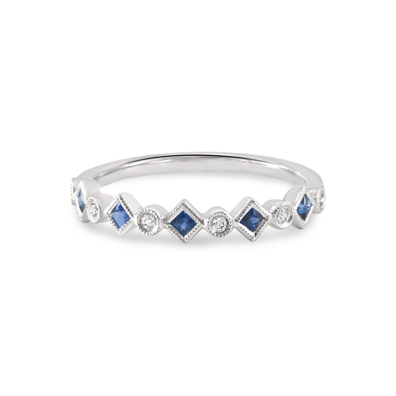 14K Gold Stackable Diamond & Blue Sapphire Band 0.05carat