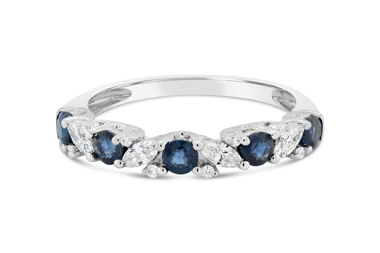 14K Gold Stackable Diamond & Blue Sapphire Band 0.30carat