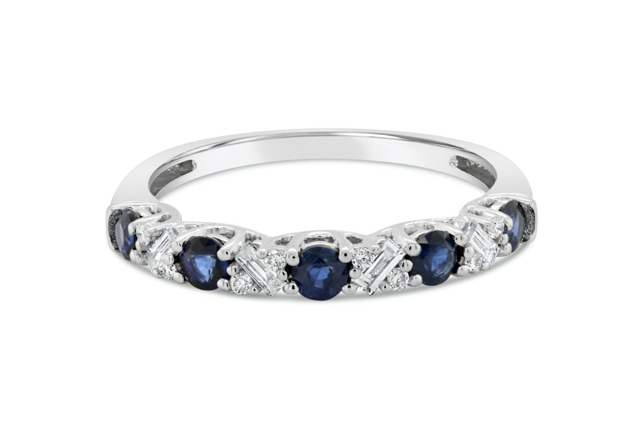 14K Gold Stackable Diamond & Blue Sapphire Band 0.20carat