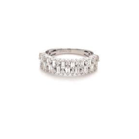 14K White Gold Baguette & Round Diamond Band 0.80carat