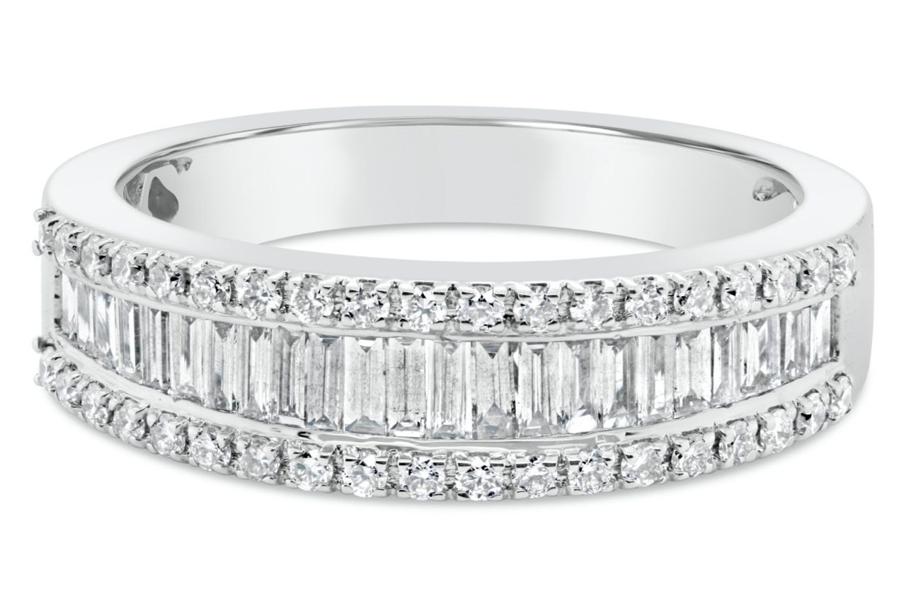 14K White Gold Baguette & Pave Diamond Band 0.60carat