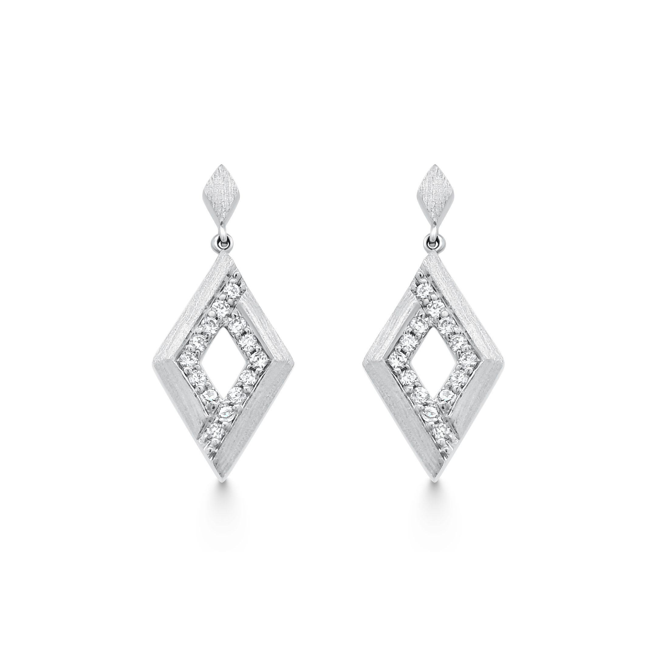 14K White Gold Geometric Diamond Drop Earrings 0.35carat
