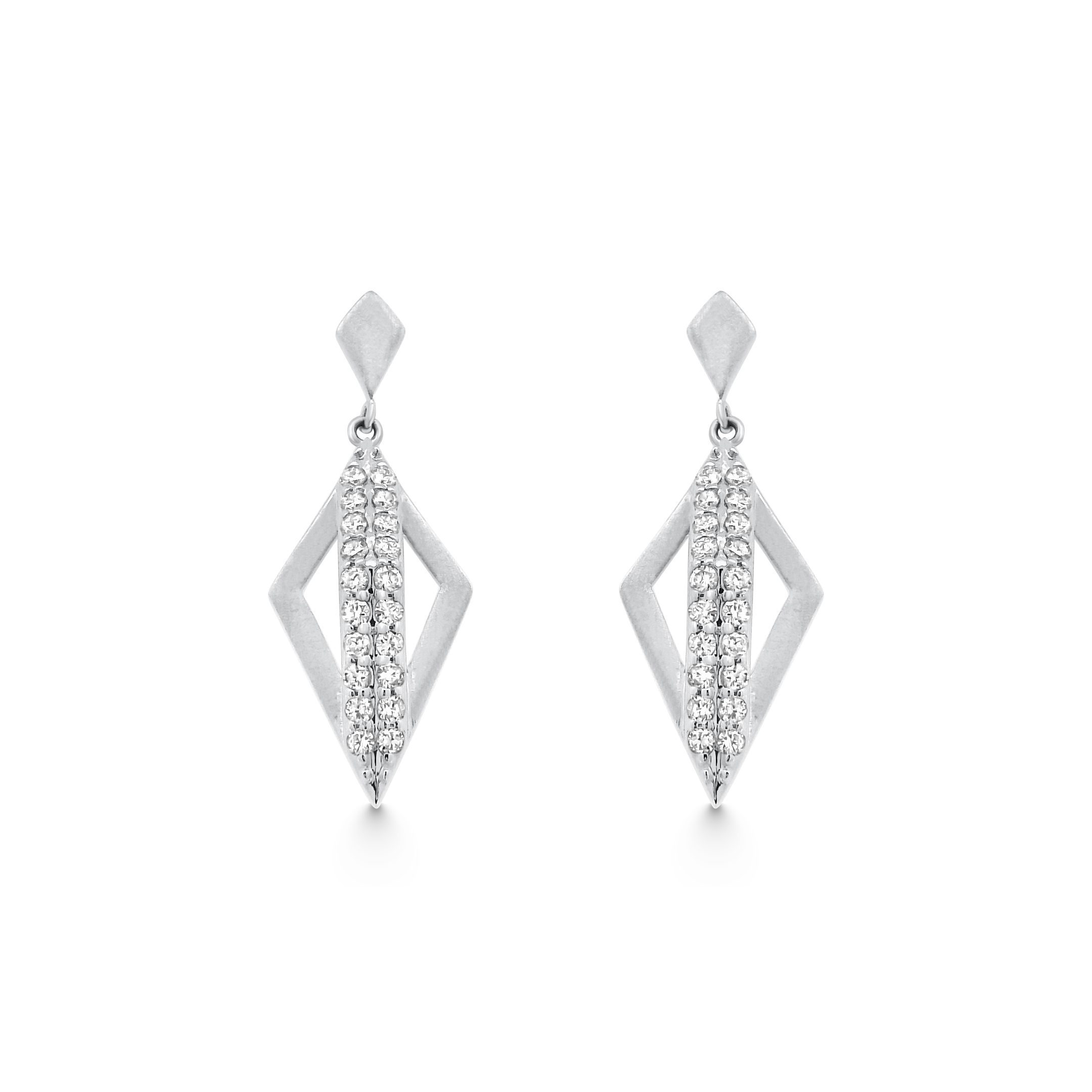 14K White Gold Geometric Diamond Drop Earrings 0.45carat