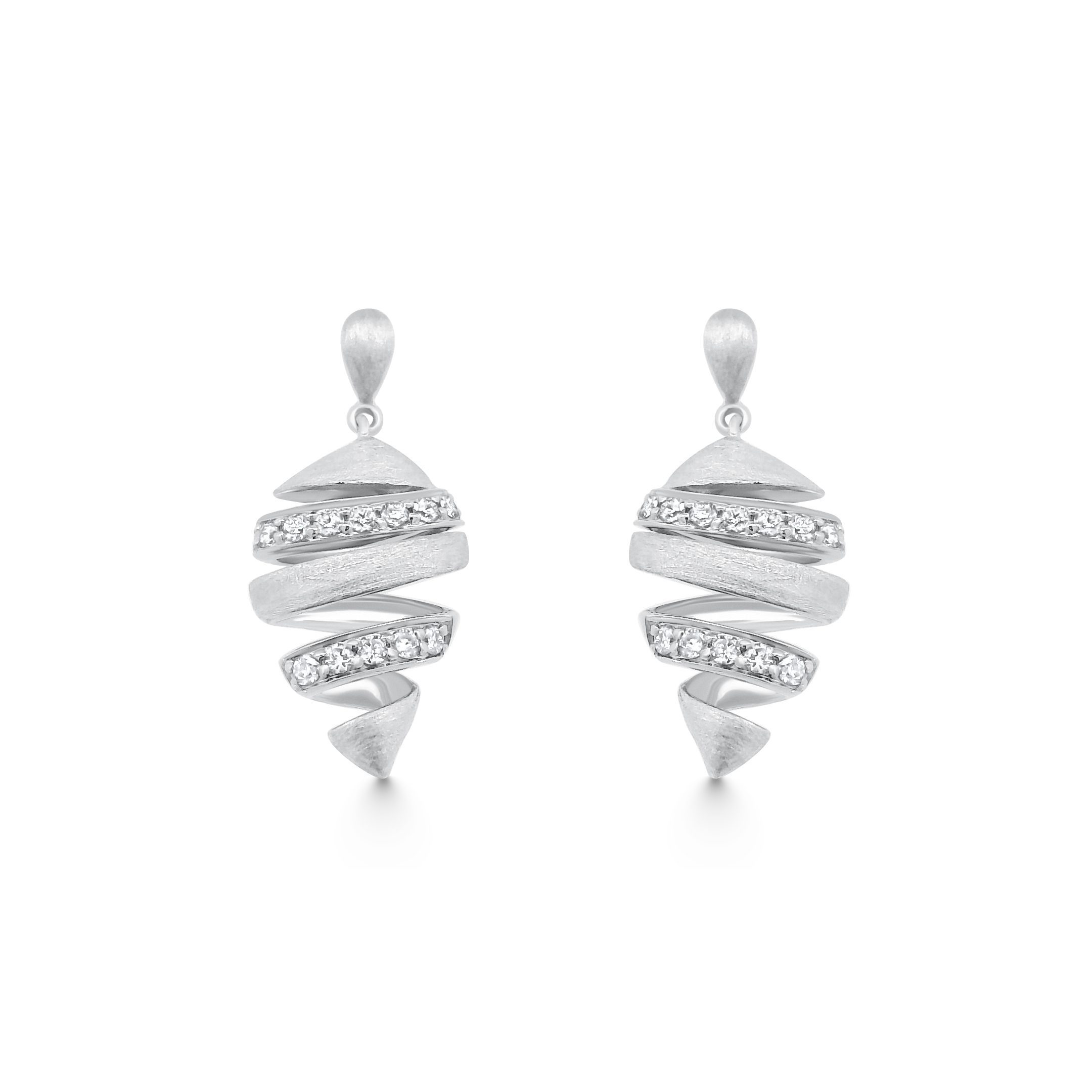 14K White Gold Spiral Diamond Earrings 0.35carat