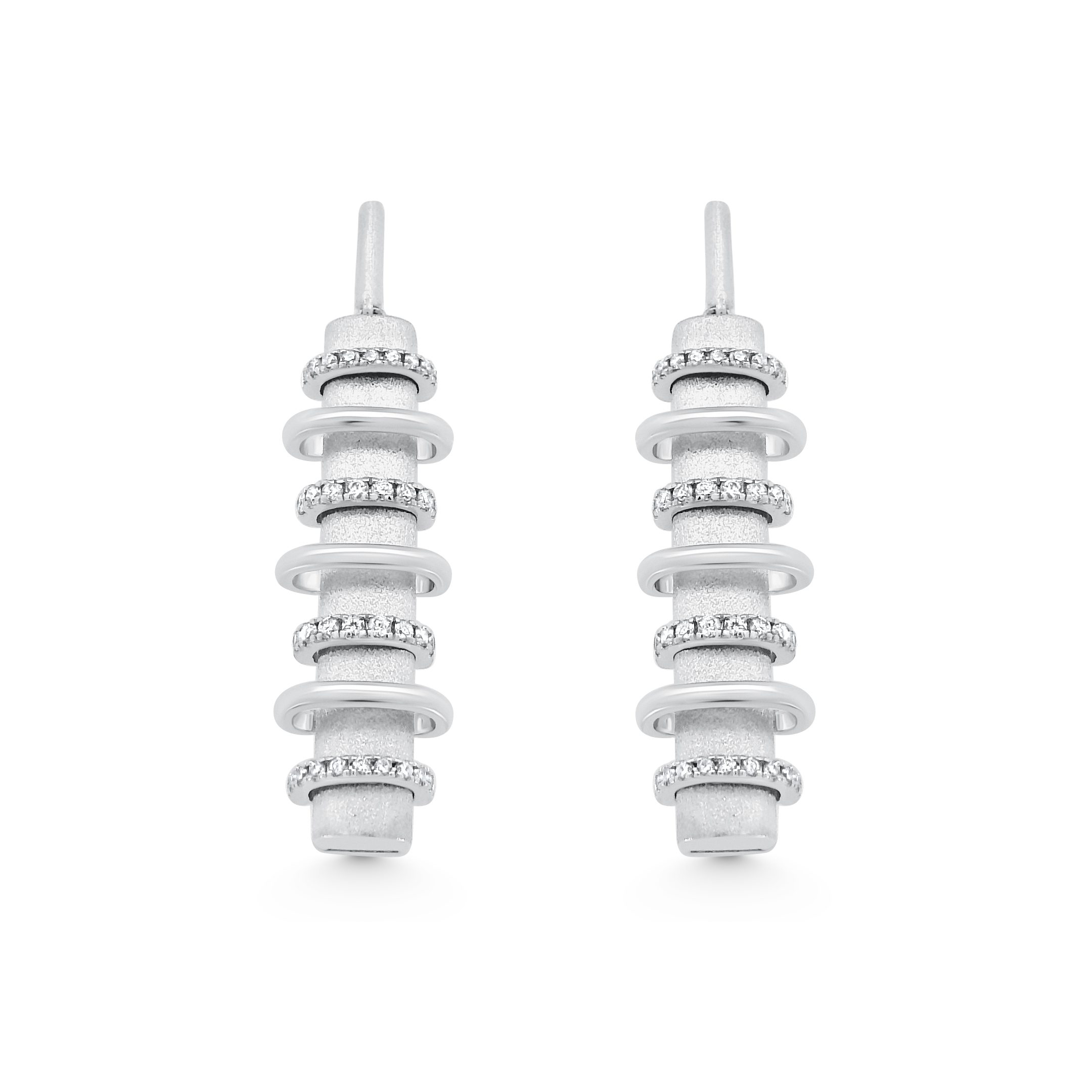 14K White Gold Brushed Diamond Earrings 0.35carat