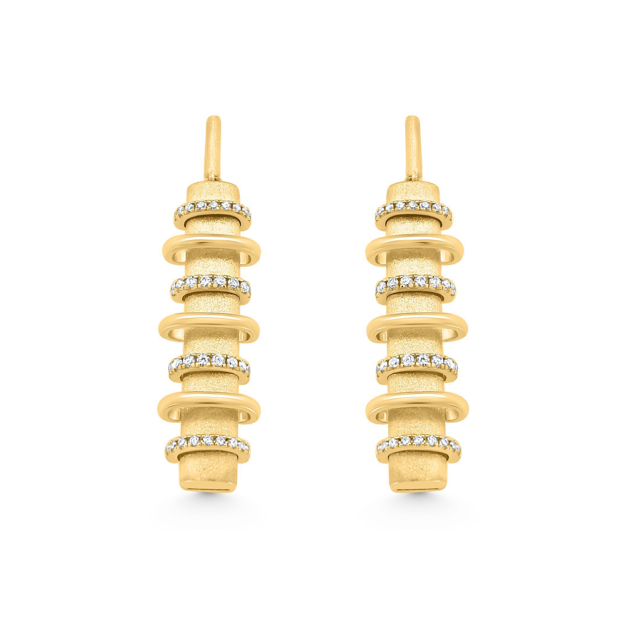 14K Yellow Gold Brushed Diamond Earrings 0.35carat