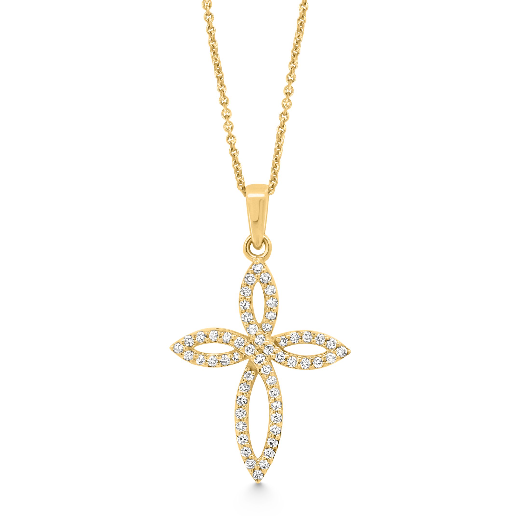 14K Yellow Gold Diamond Cross Pendant 0.25carat