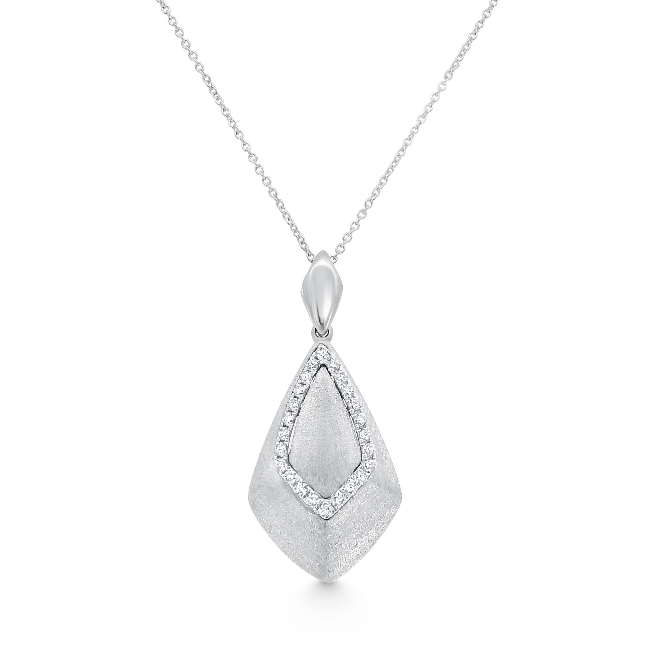 14K White Gold Brushed Diamond Pendant 0.25carat