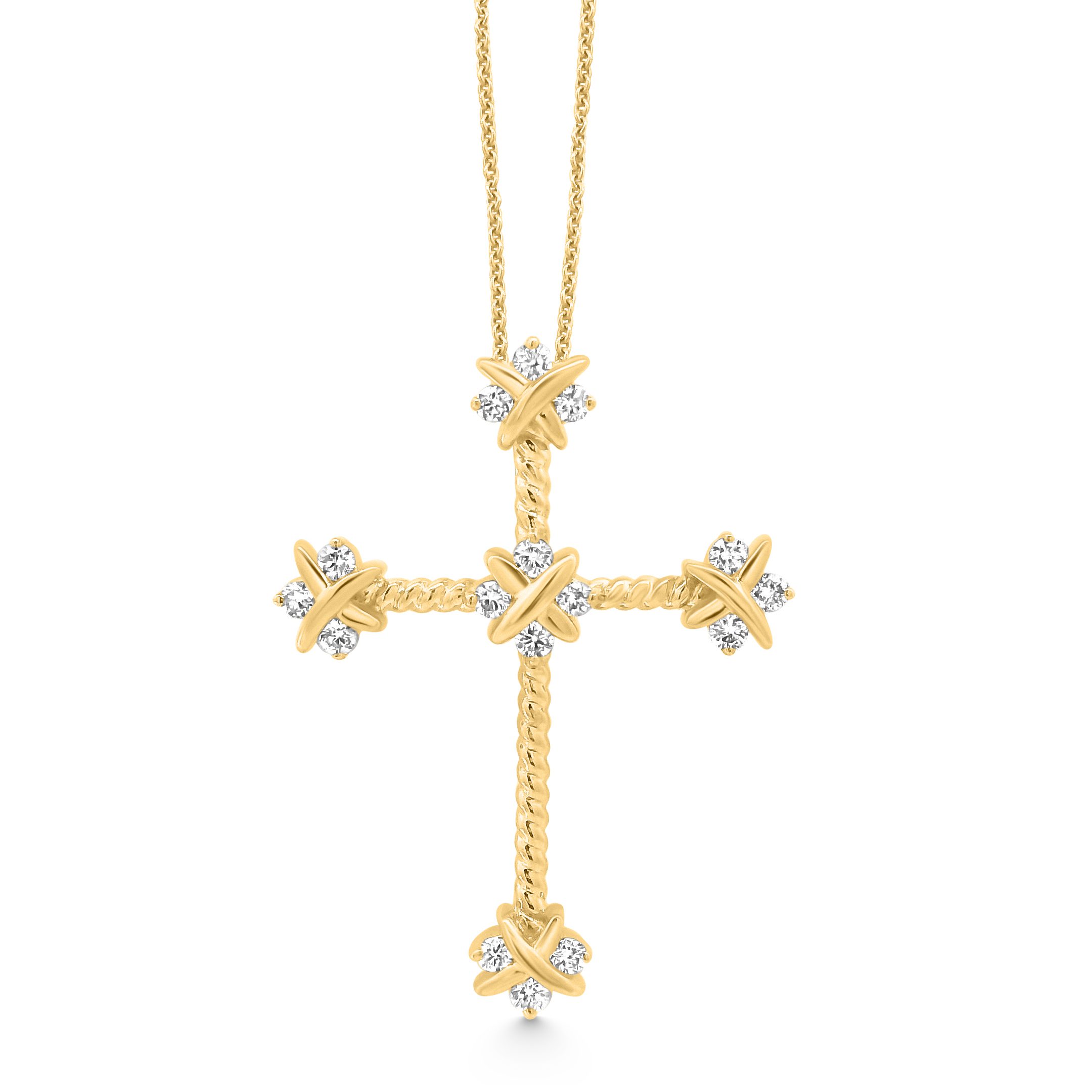 14K Yellow Gold Diamond Cross Pendant 0.40carat