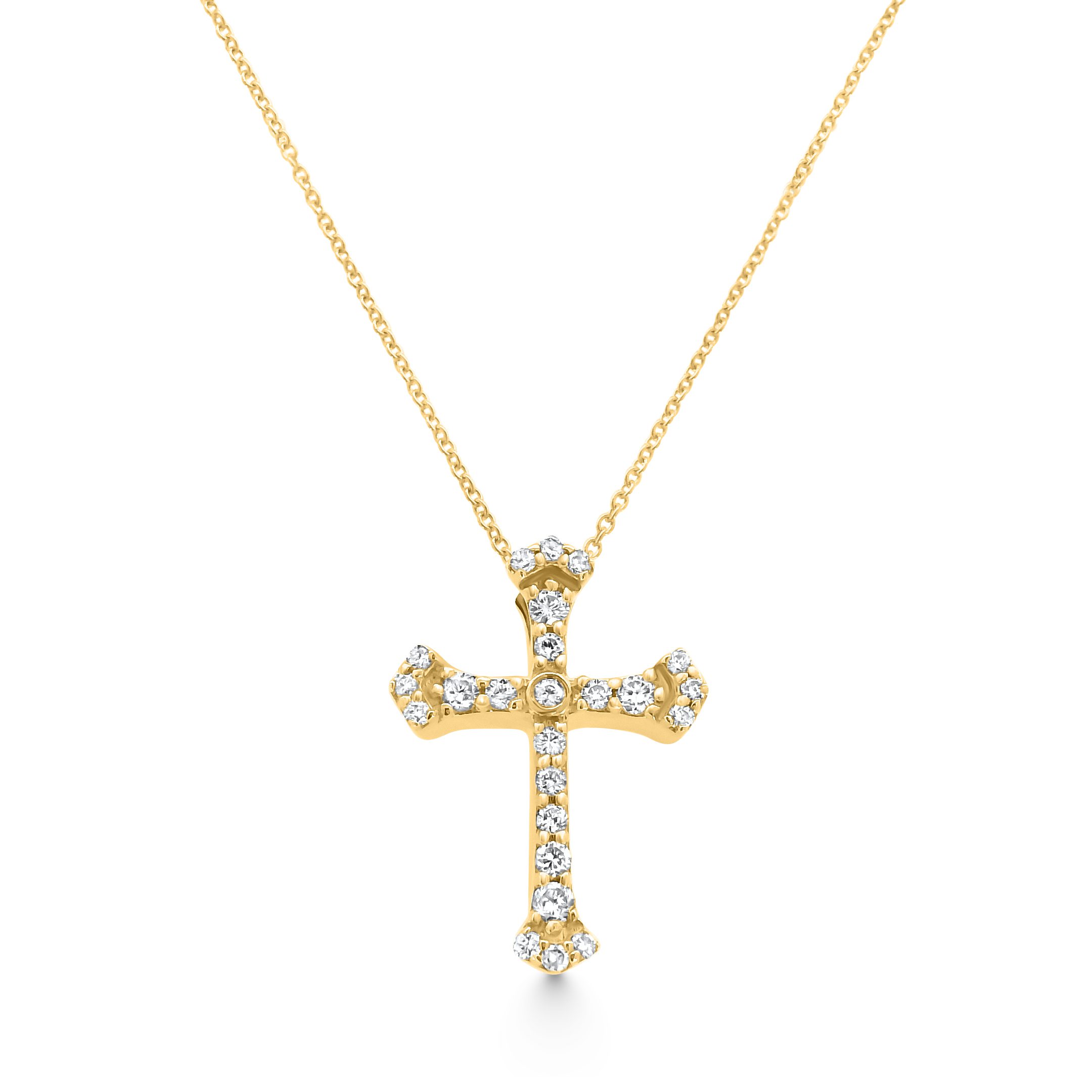 14K Yellow Gold Diamond Cross Pendant 0.25carat