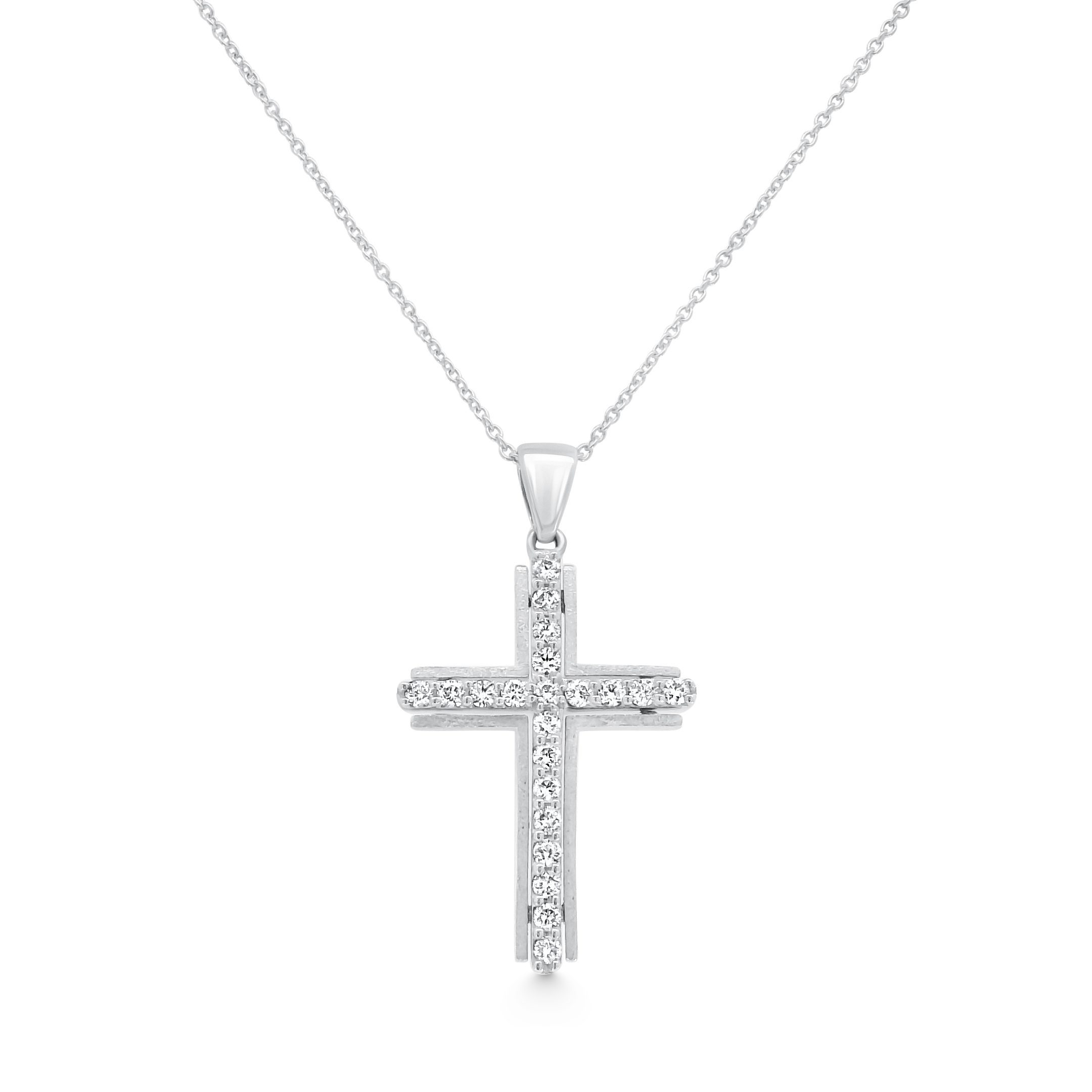 14K White Gold Diamond Cross Pendant 0.25carat