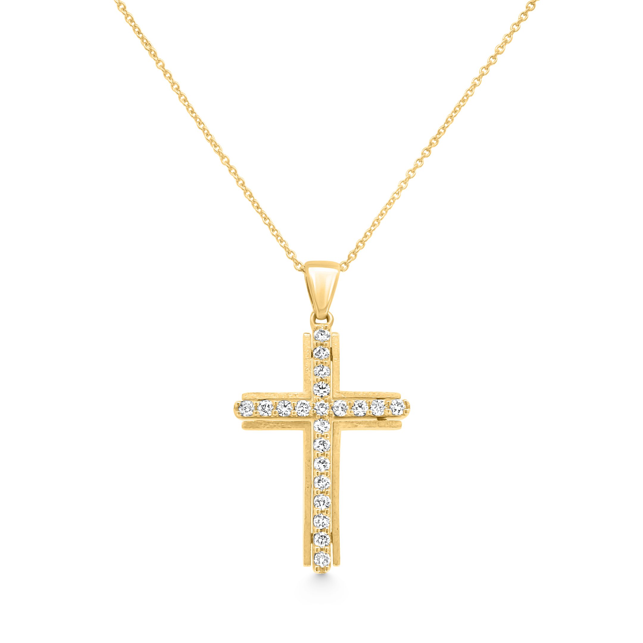 14K Yellow Gold Diamond Cross Pendant 0.25carat
