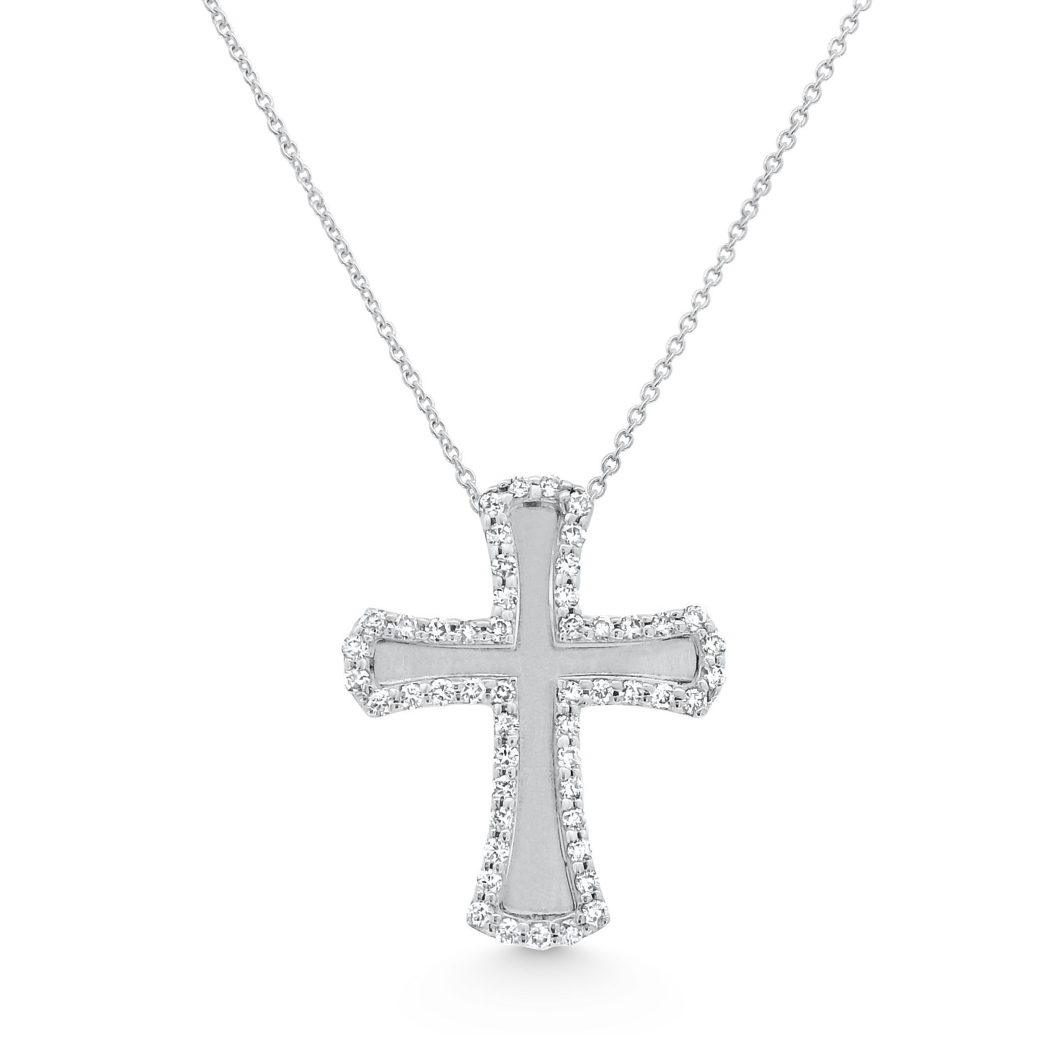 14K White Gold Brushed Diamond Cross Pendant 0.30carat