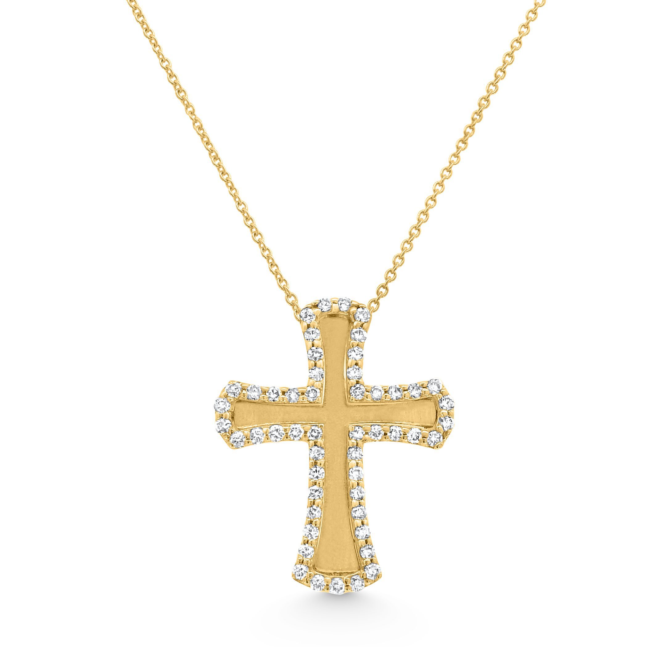 14K Yellow Gold Brushed Diamond Cross Pendant 0.30carat