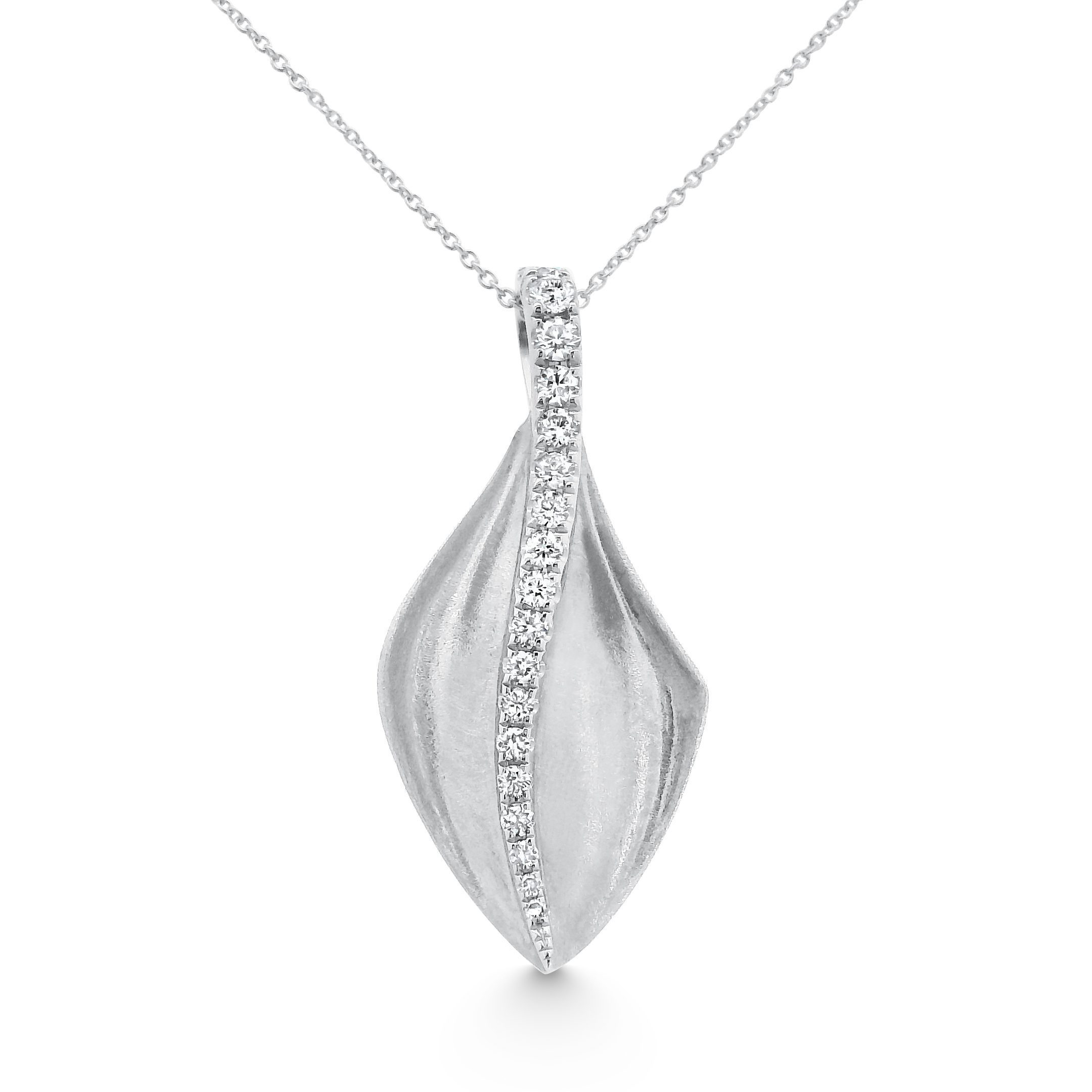 14K White Gold Brushed Diamond Pendant 0.30carat