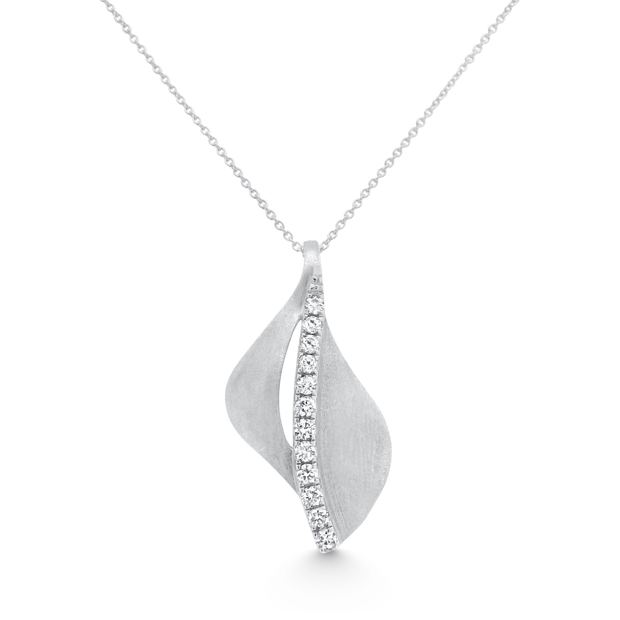 14K White Gold Brushed Diamond Pendant 0.25carat