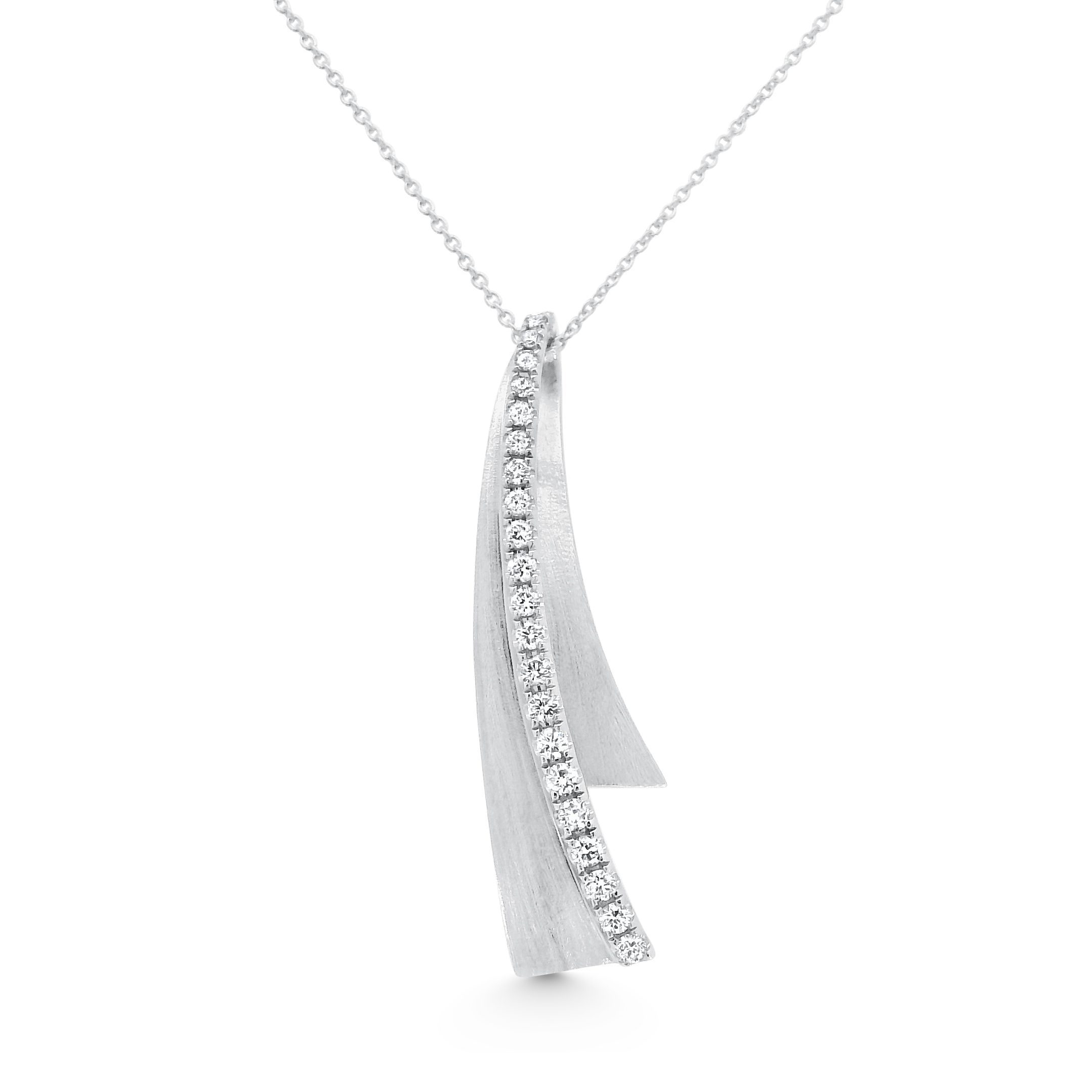 14K White Gold Brushed Diamond Pendant 0.25carat