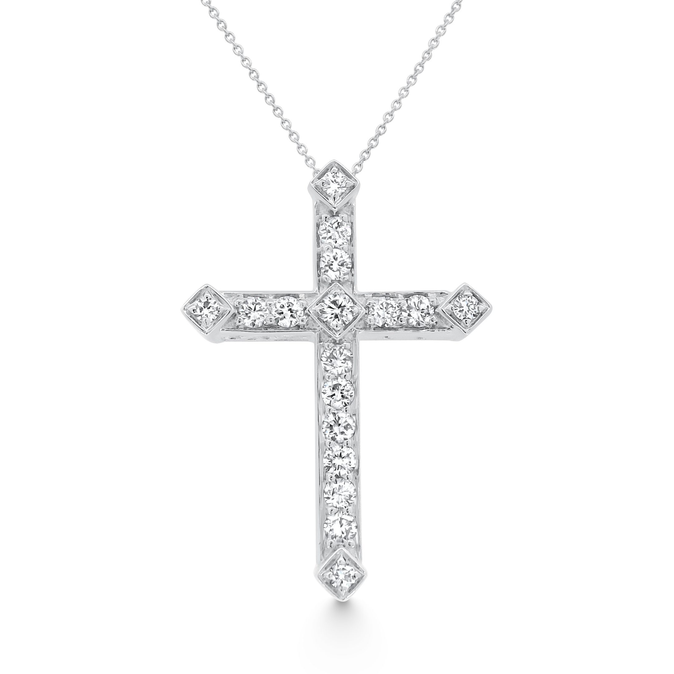 14K White Gold Diamond Cross Pendant 0.90carat