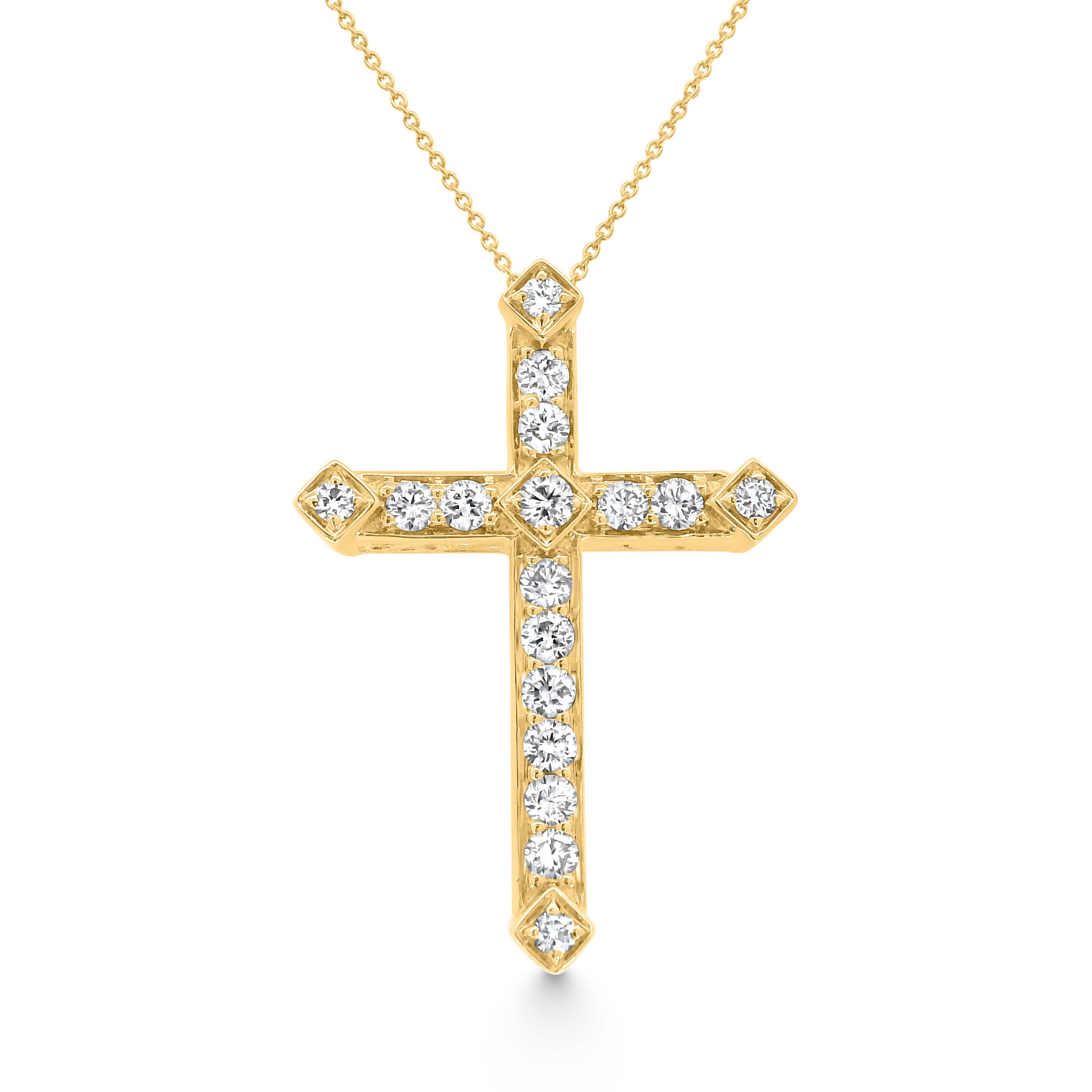 14K Yellow Gold Diamond Cross Pendant 0.90carat