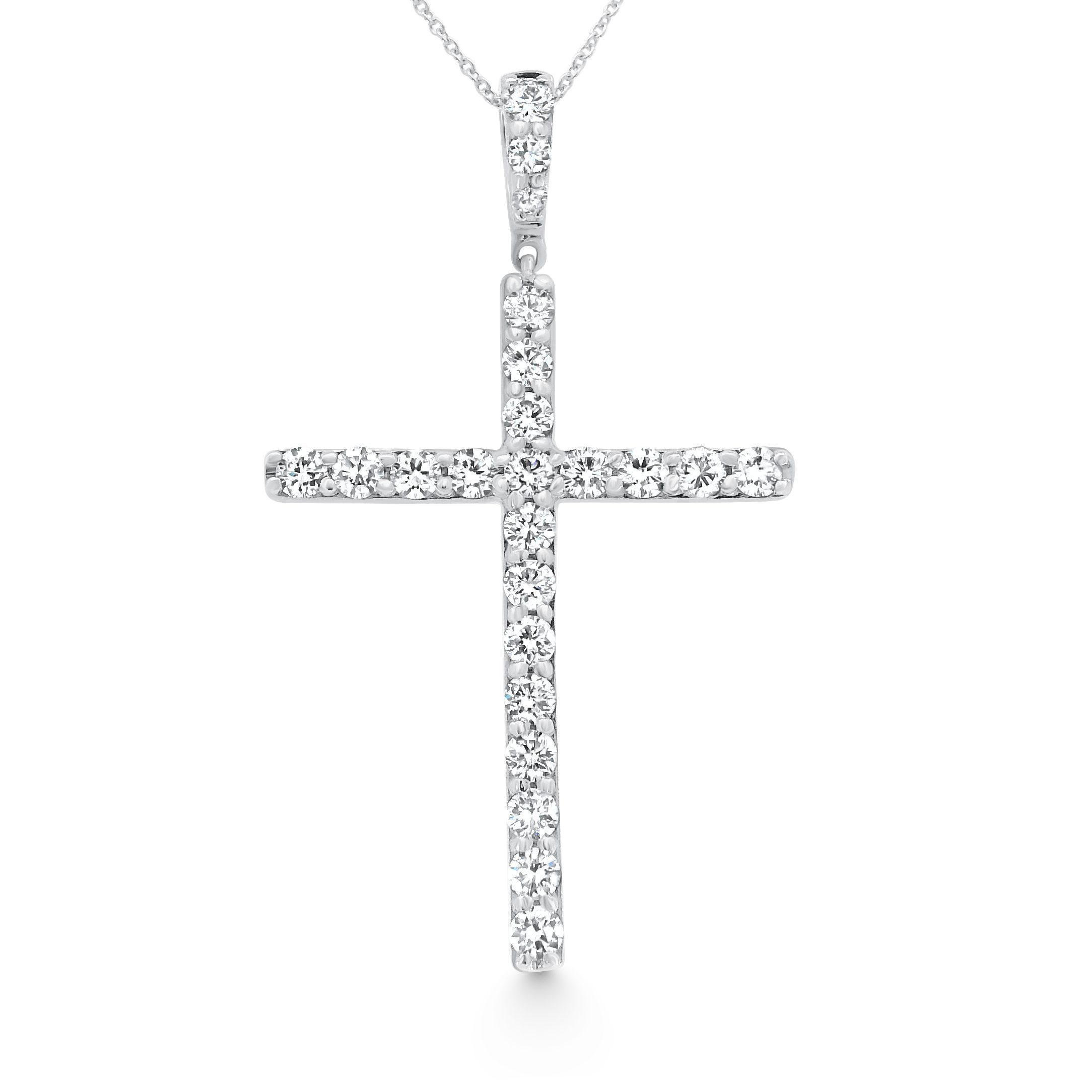 14K White Gold Diamond Cross Pendant 1.10carat