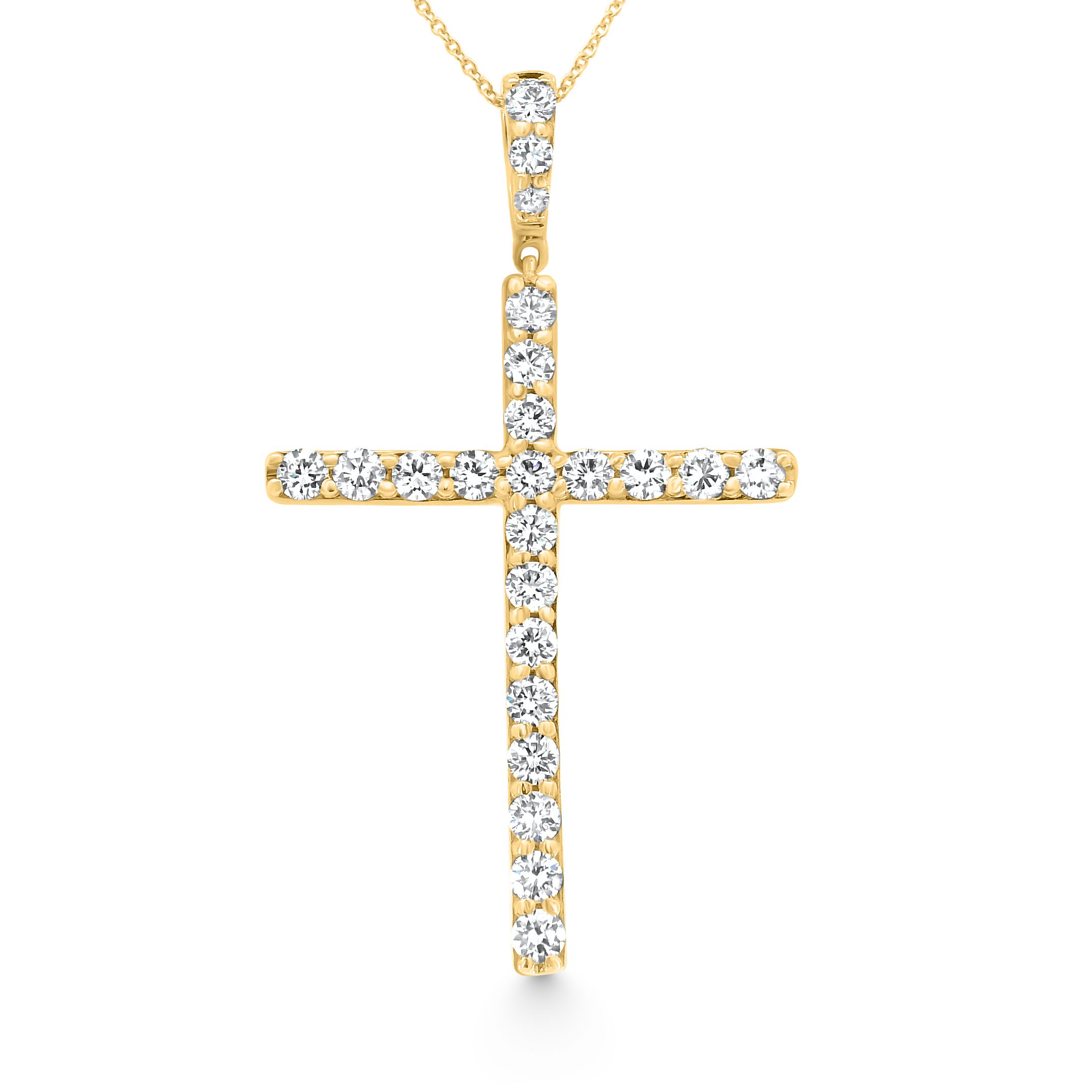 14K Yellow Gold Diamond Cross Pendant 1.10carat