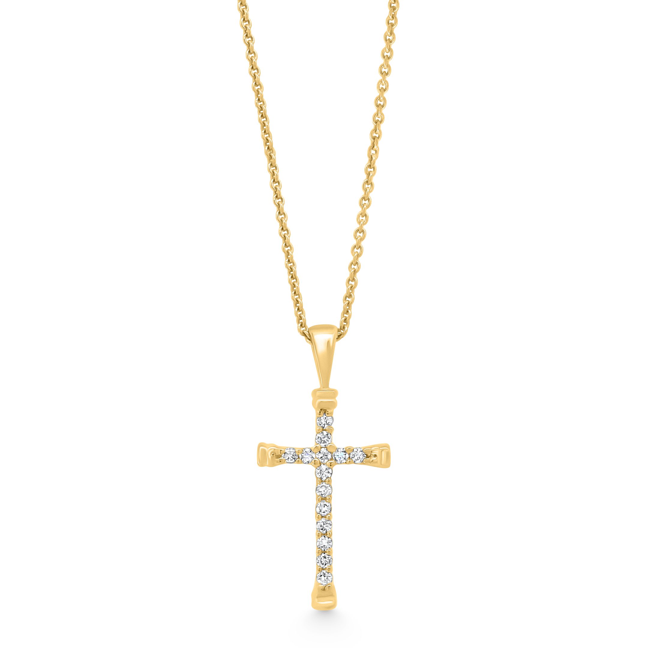 14K Yellow Gold Diamond Cross Pendant 0.10carat