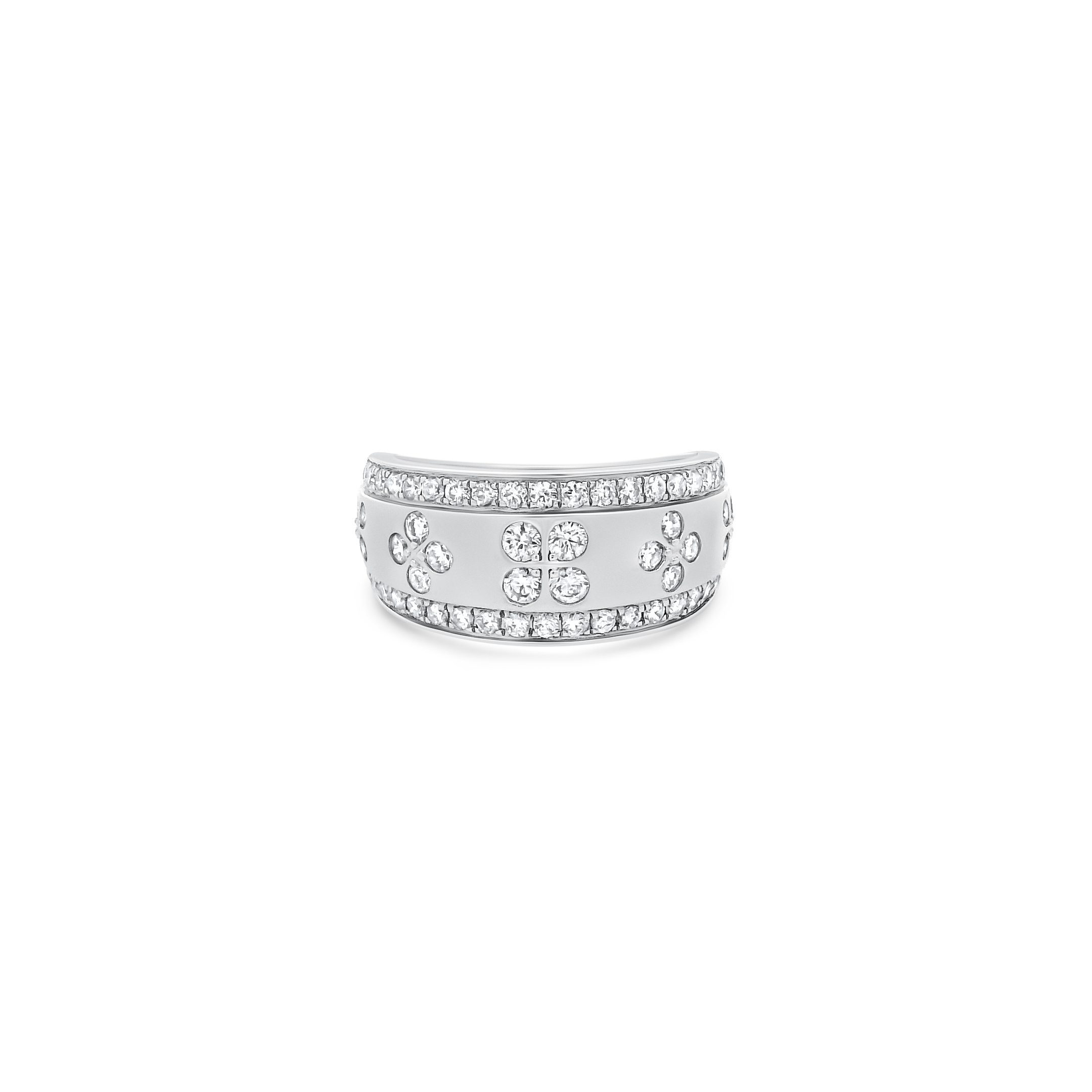 14K White Gold Brushed Diamond Wide Band Ring 1.00carat