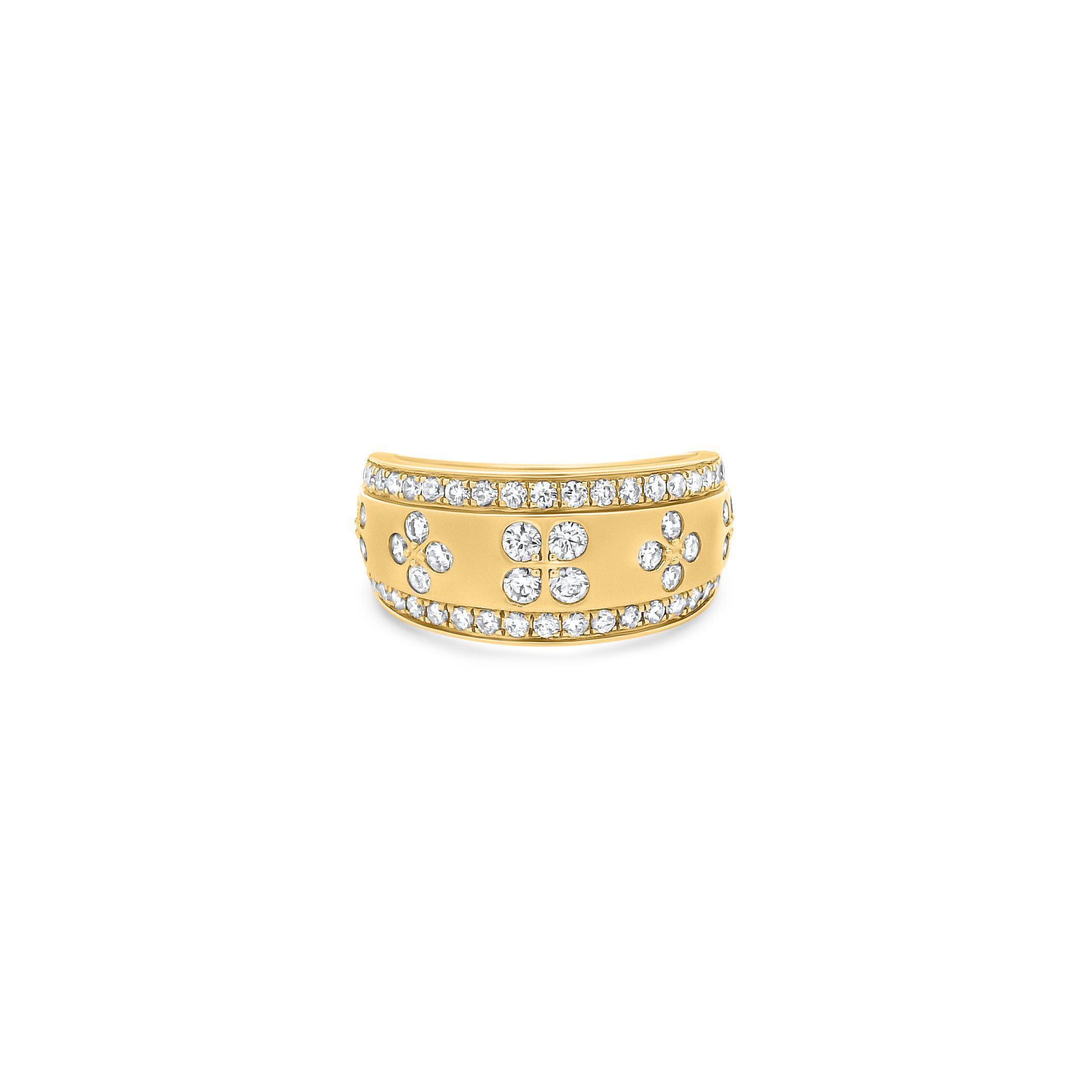 14K Yellow Gold Brushed Diamond Wide Band Ring 1.00carat