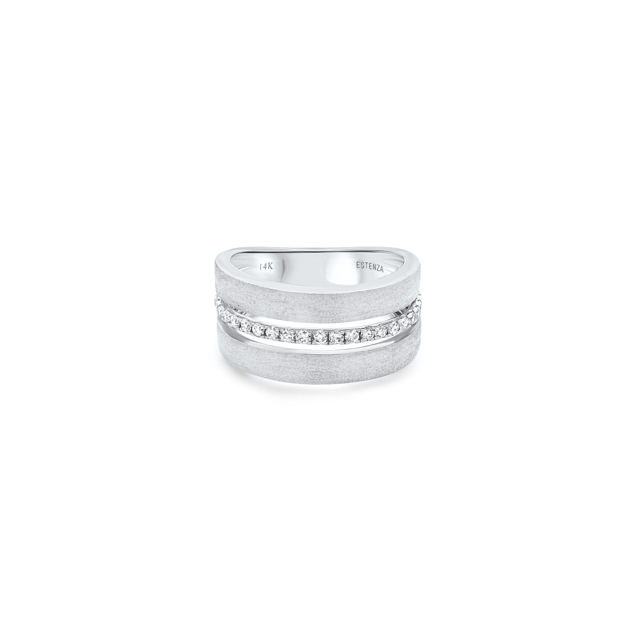 14K White Gold Brushed Diamond Wide Band Ring 0.30carat