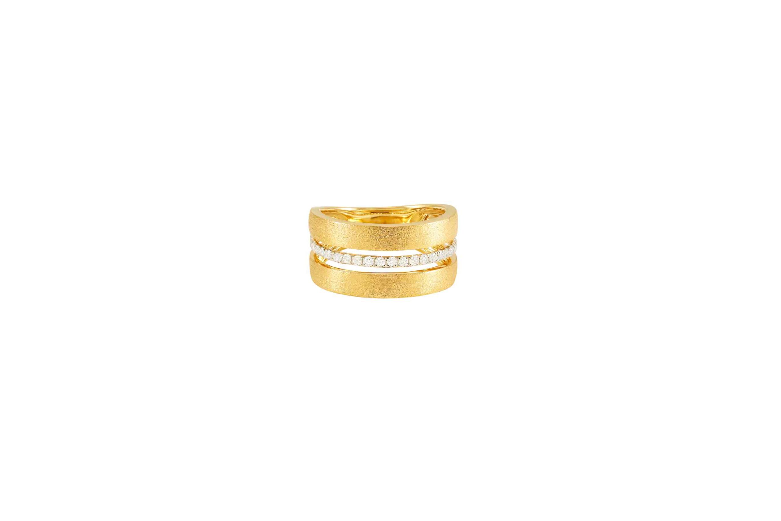 14K Yellow Gold Brushed Diamond Wide Band Ring 0.30carat