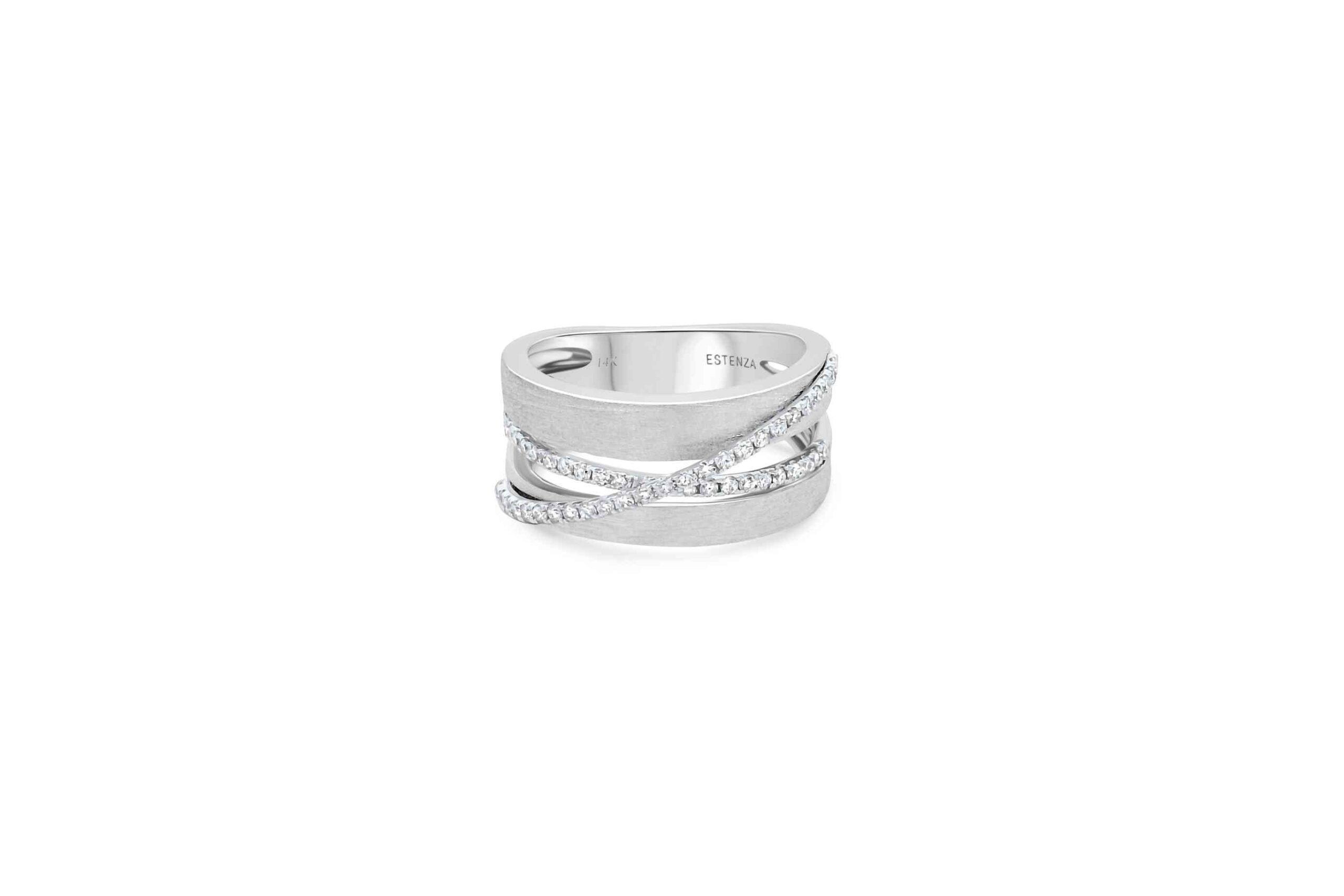 14K White Gold Brushed Diamond Wide Band Ring 0.35carat
