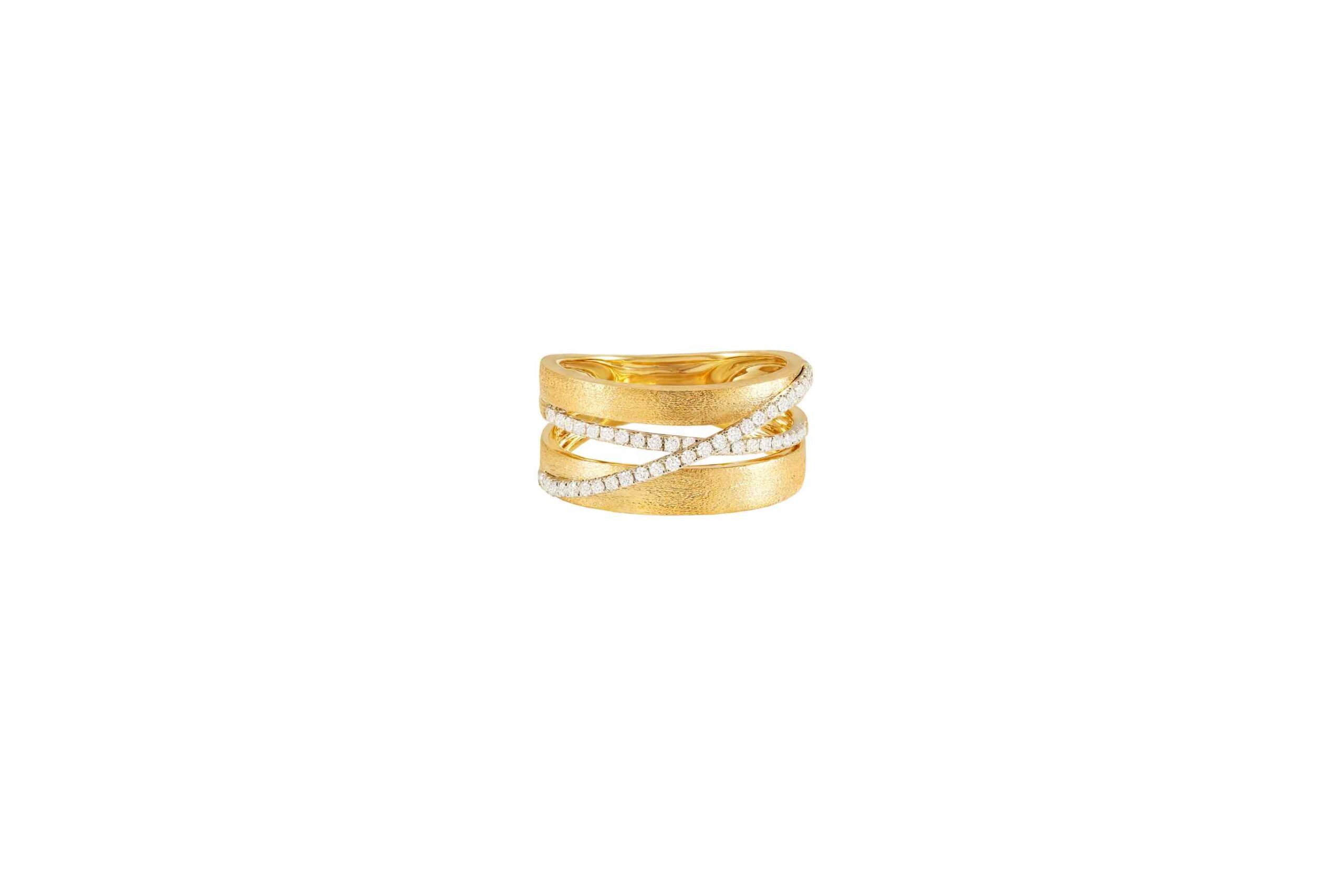 14K Yellow Gold Brushed Diamond Wide Band Ring 0.35carat
