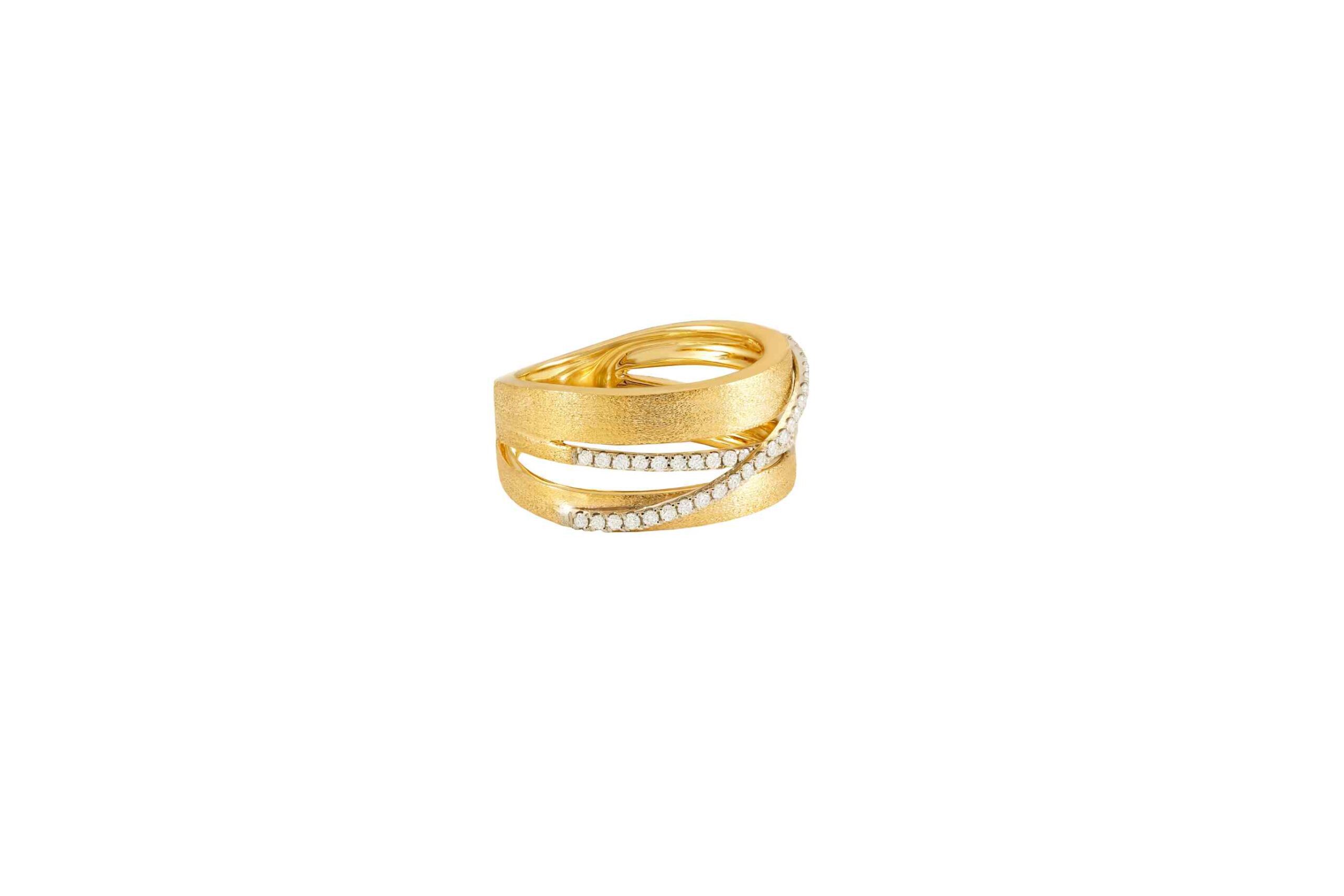 14K Yellow Gold Brushed Diamond Wide Band Ring 0.35carat