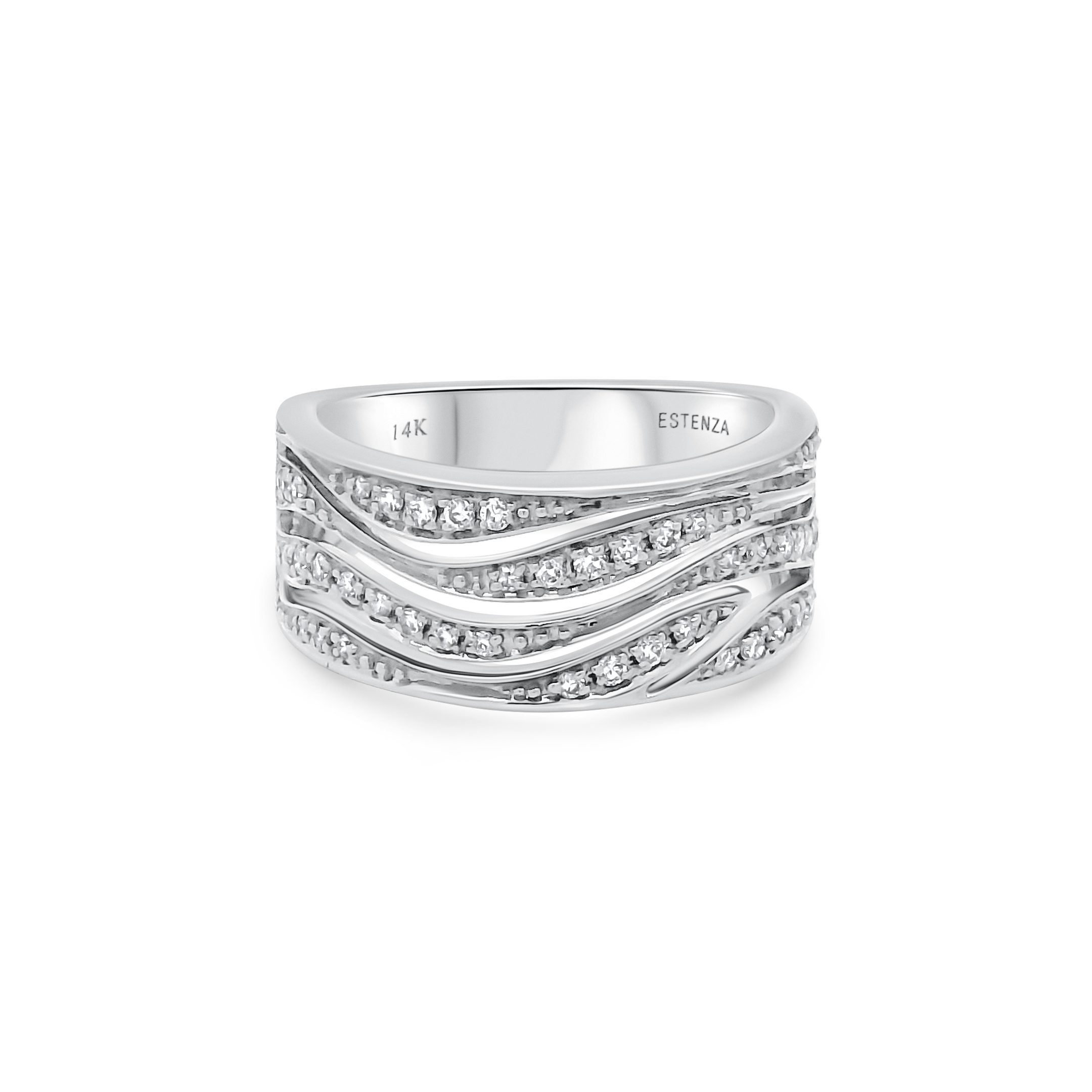 14K White Gold Brushed Diamond Wide Band Ring 0.35carat