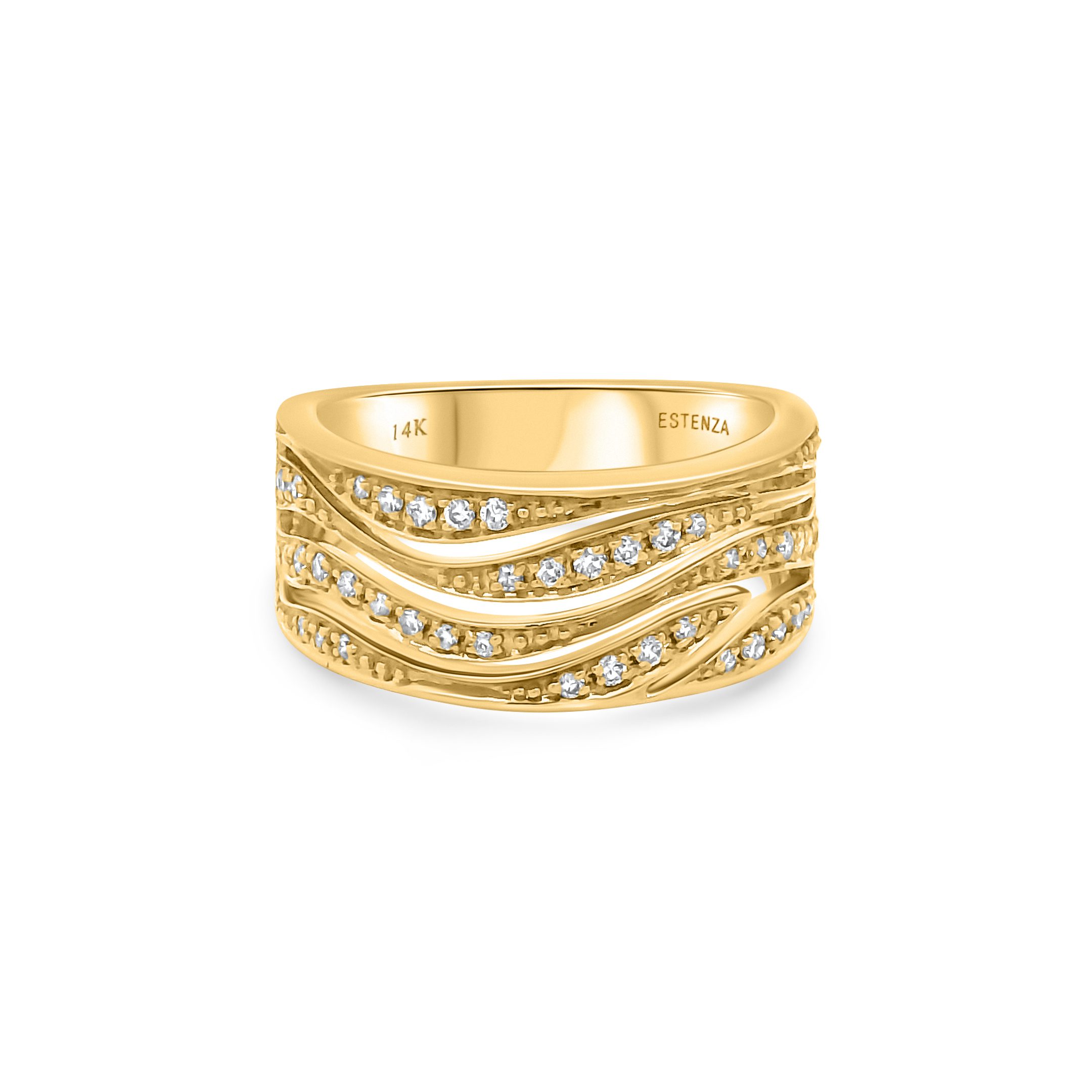14K Yellow Gold Brushed Diamond Wide Band Ring 0.35carat