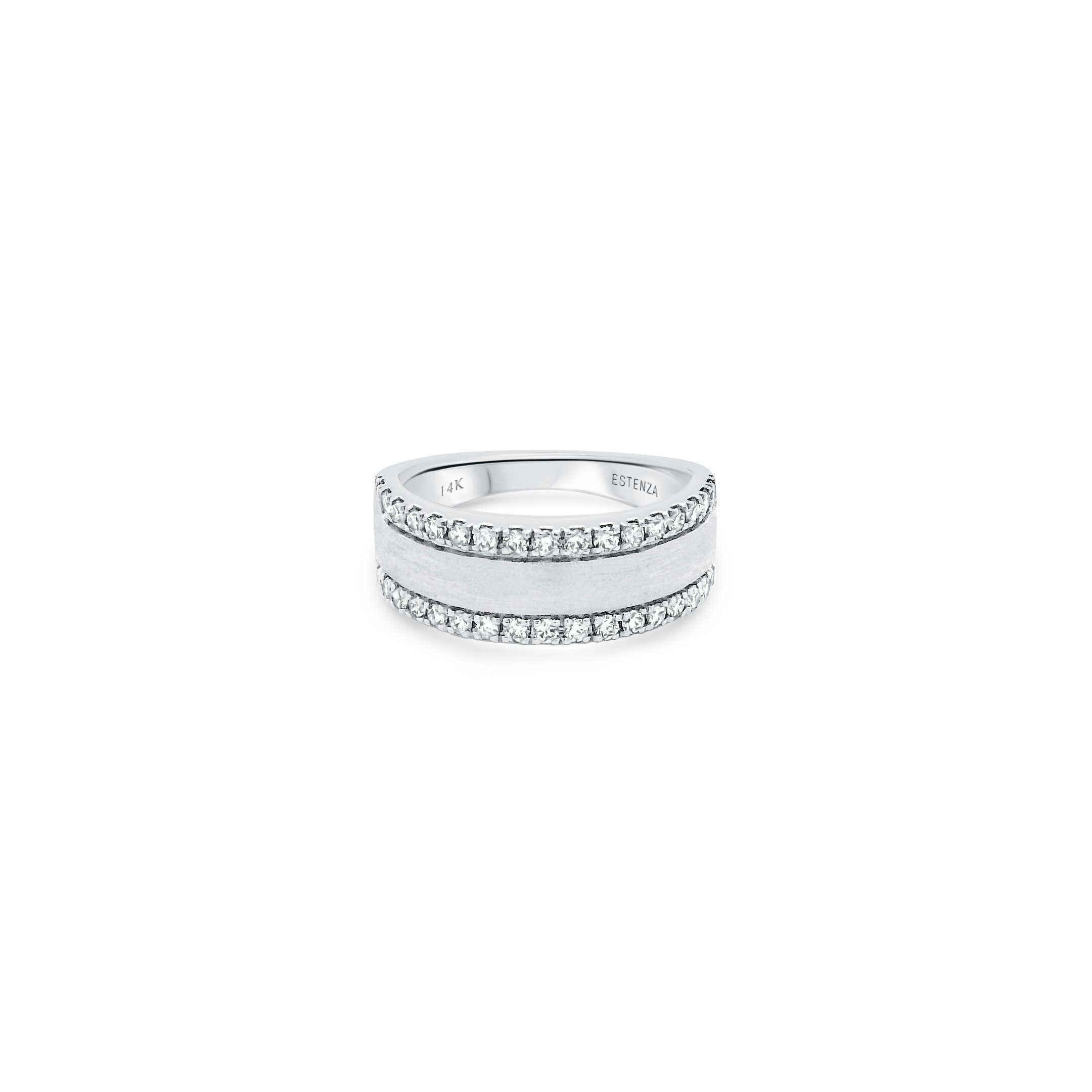 14K White Gold Brushed Diamond Wide Band Ring 0.30carat