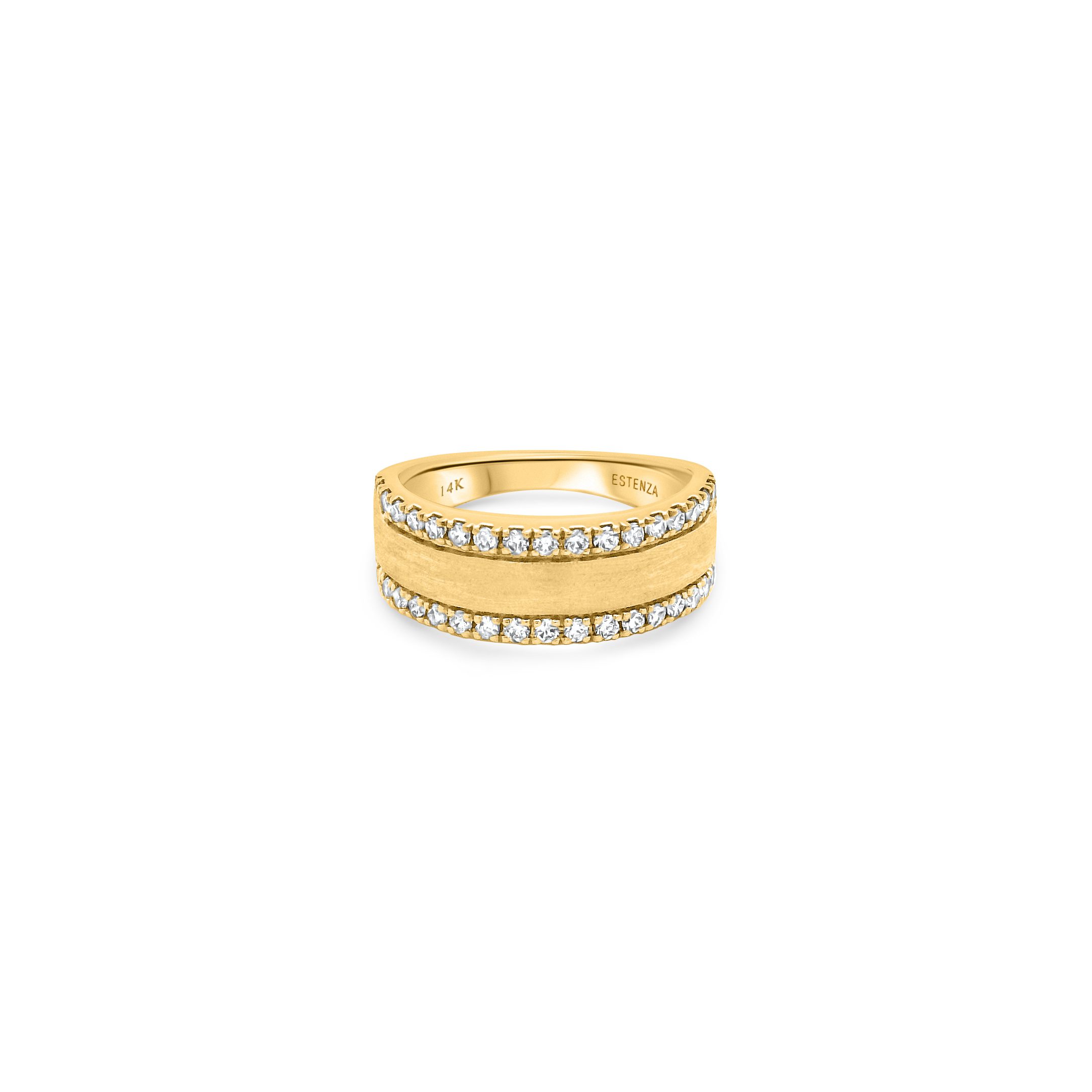 14K Yellow Gold Brushed Diamond Wide Band Ring 0.30carat