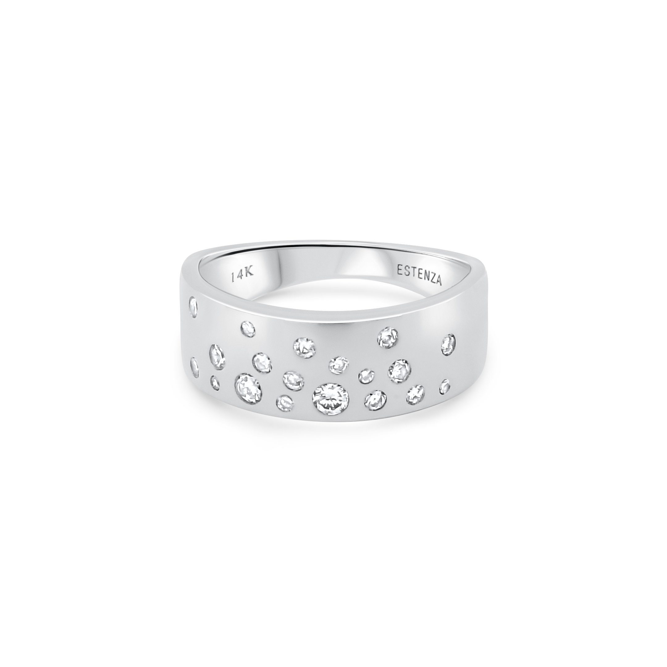 14K White Gold Brushed Diamond Wide Band Ring 0.30carat