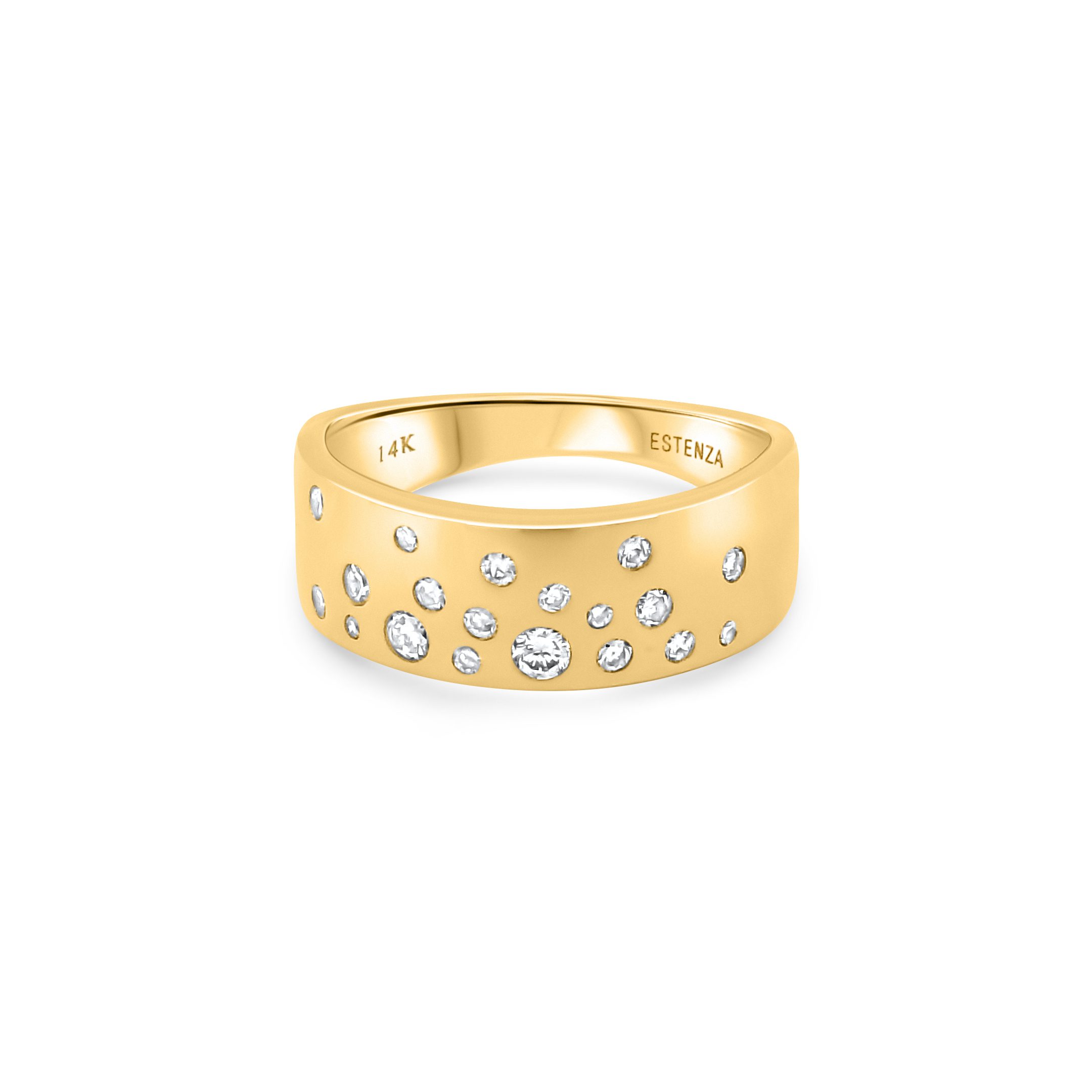 14K Yellow Gold Brushed Diamond Wide Band Ring 0.30carat
