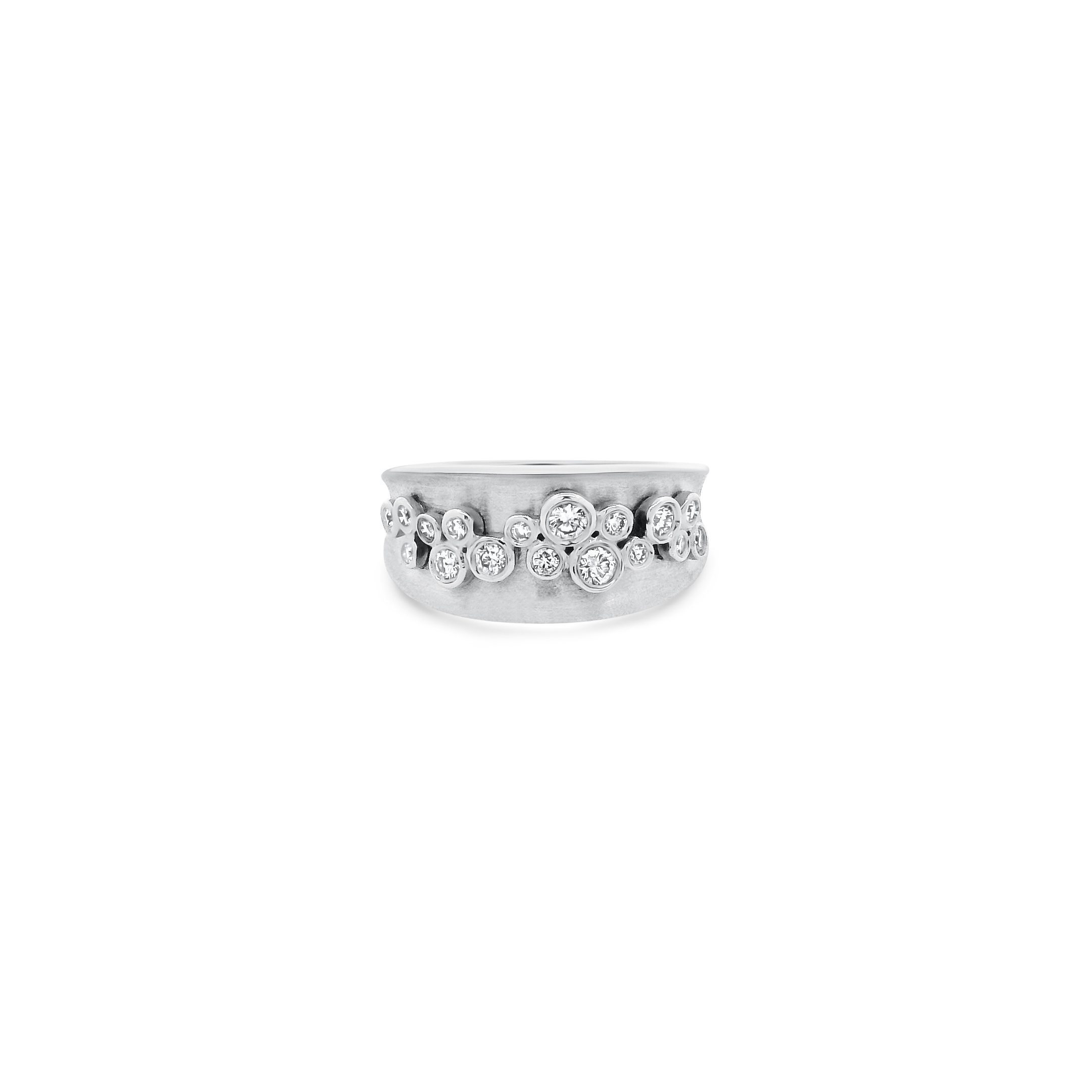 14K White Gold Brushed Diamond Wide Band Ring 0.35carat