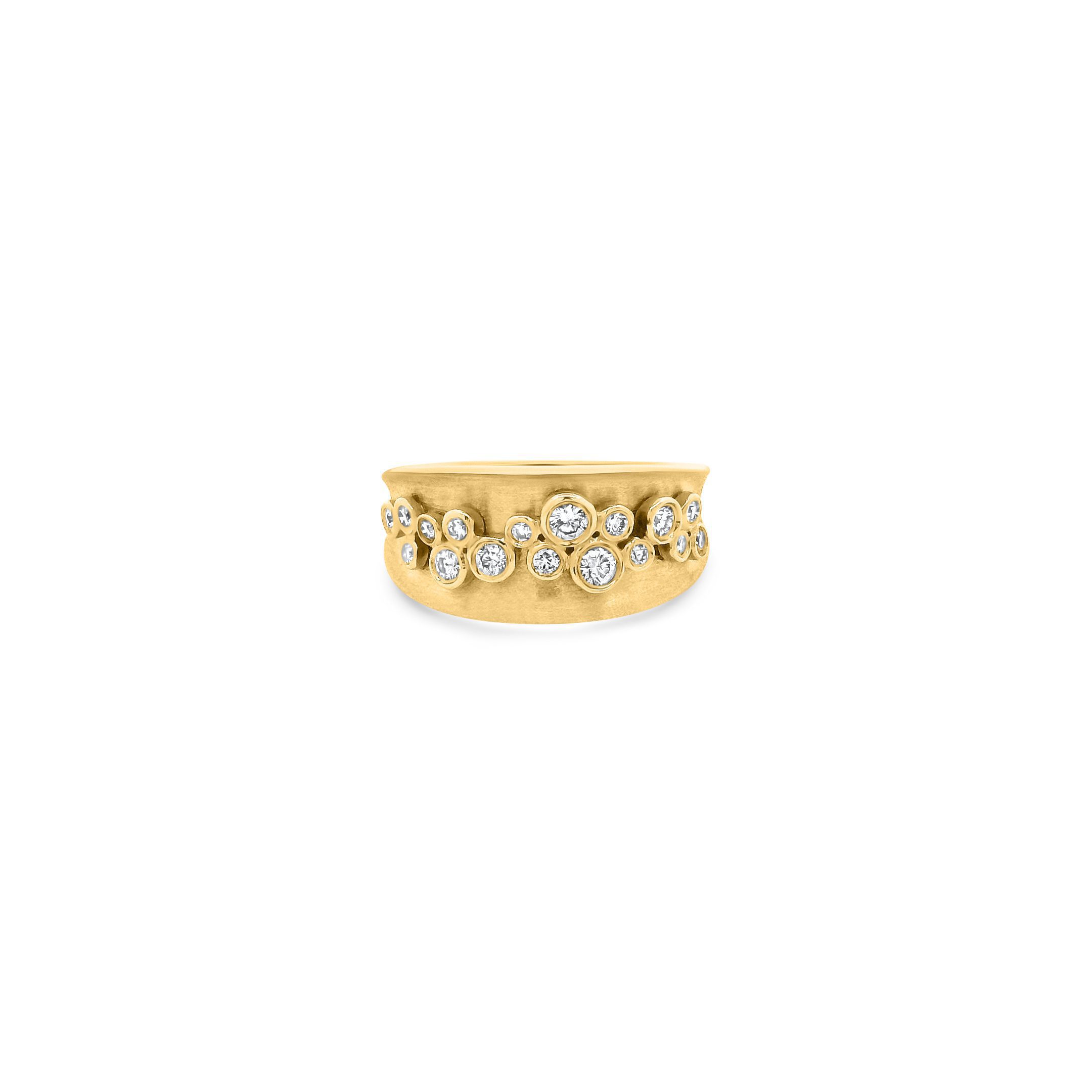 14K Yellow Gold Brushed Diamond Wide Band Ring 0.35carat
