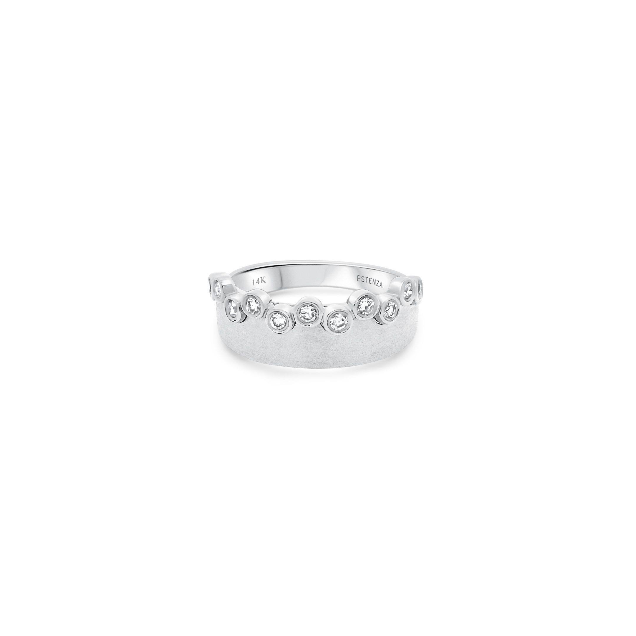 14K White Gold Brushed Diamond Wide Band Ring 0.30carat