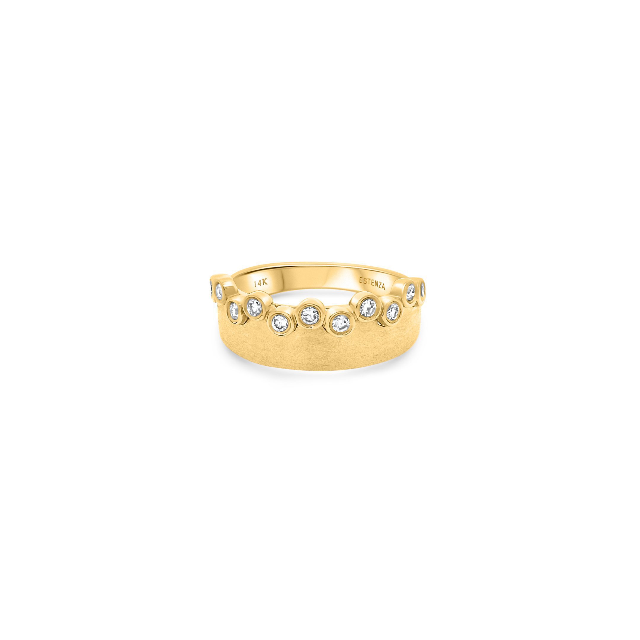 14K Yellow Gold Brushed Diamond Wide Band Ring 0.30carat