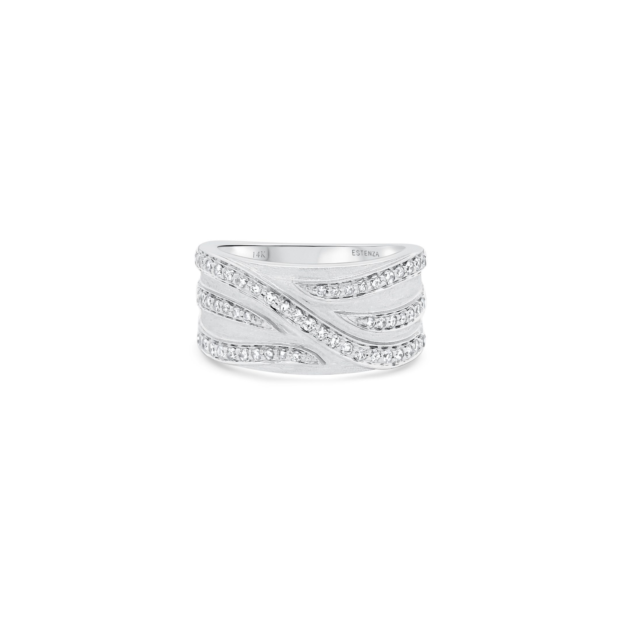 14K White Gold Brushed Diamond Wide Band Ring 0.45carat