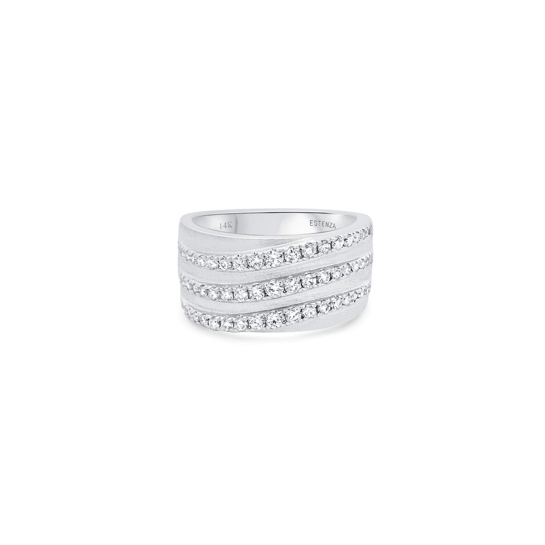 14K White Gold Brushed Diamond Wide Band Ring 0.55carat