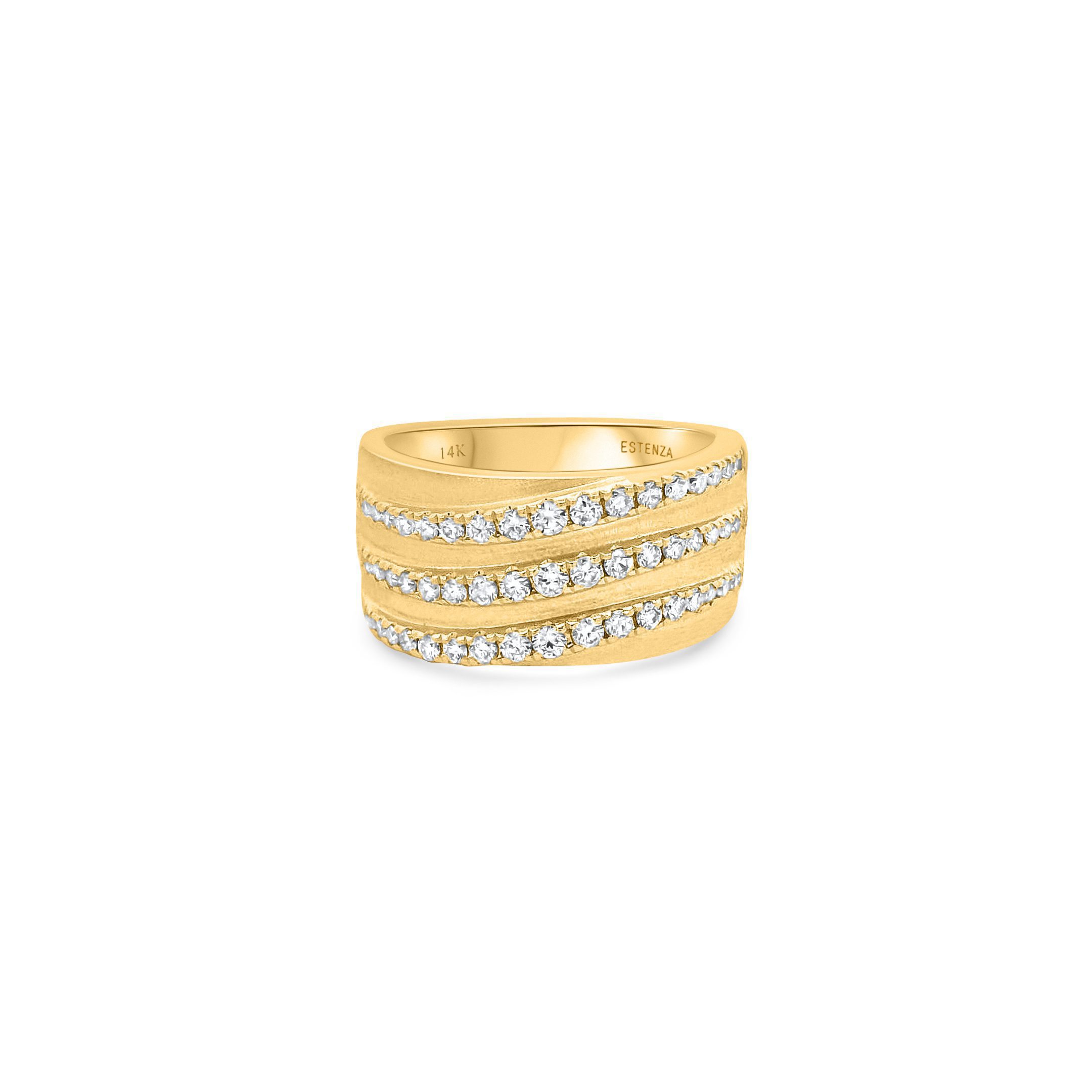 14K Yellow Gold Brushed Diamond Wide Band Ring 0.55carat
