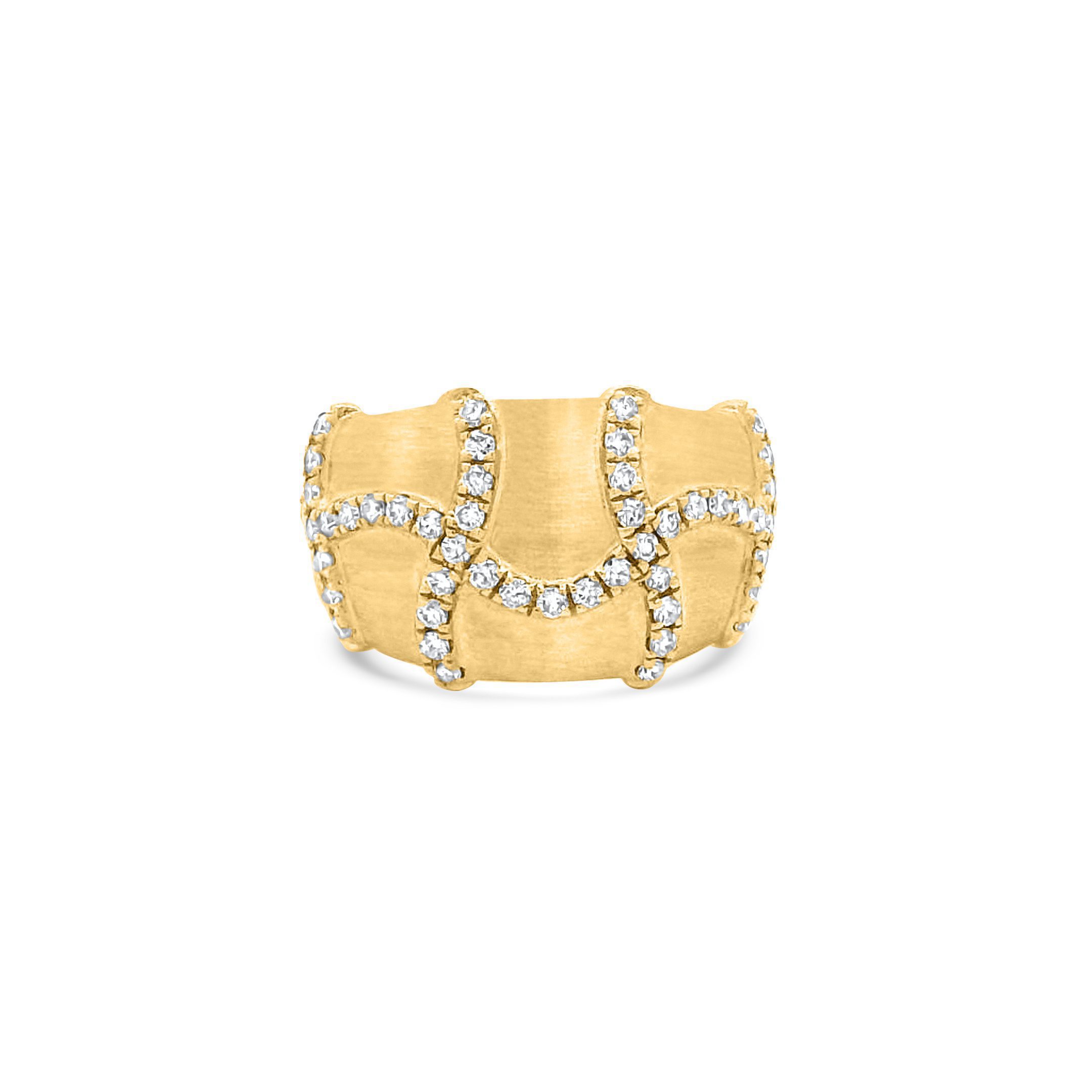 14K Yellow Gold Brushed Diamond Lattice Ring 0.50carat