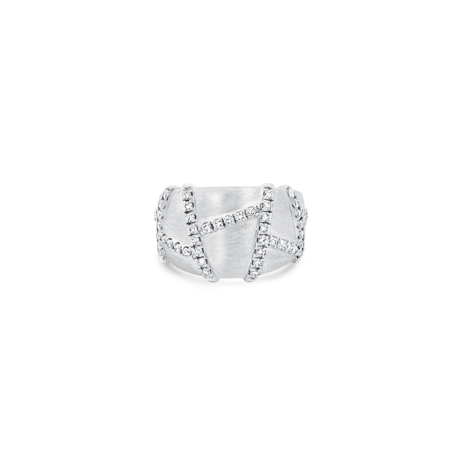 14K White Gold Brushed Diamond Lattice Ring 0.55carat